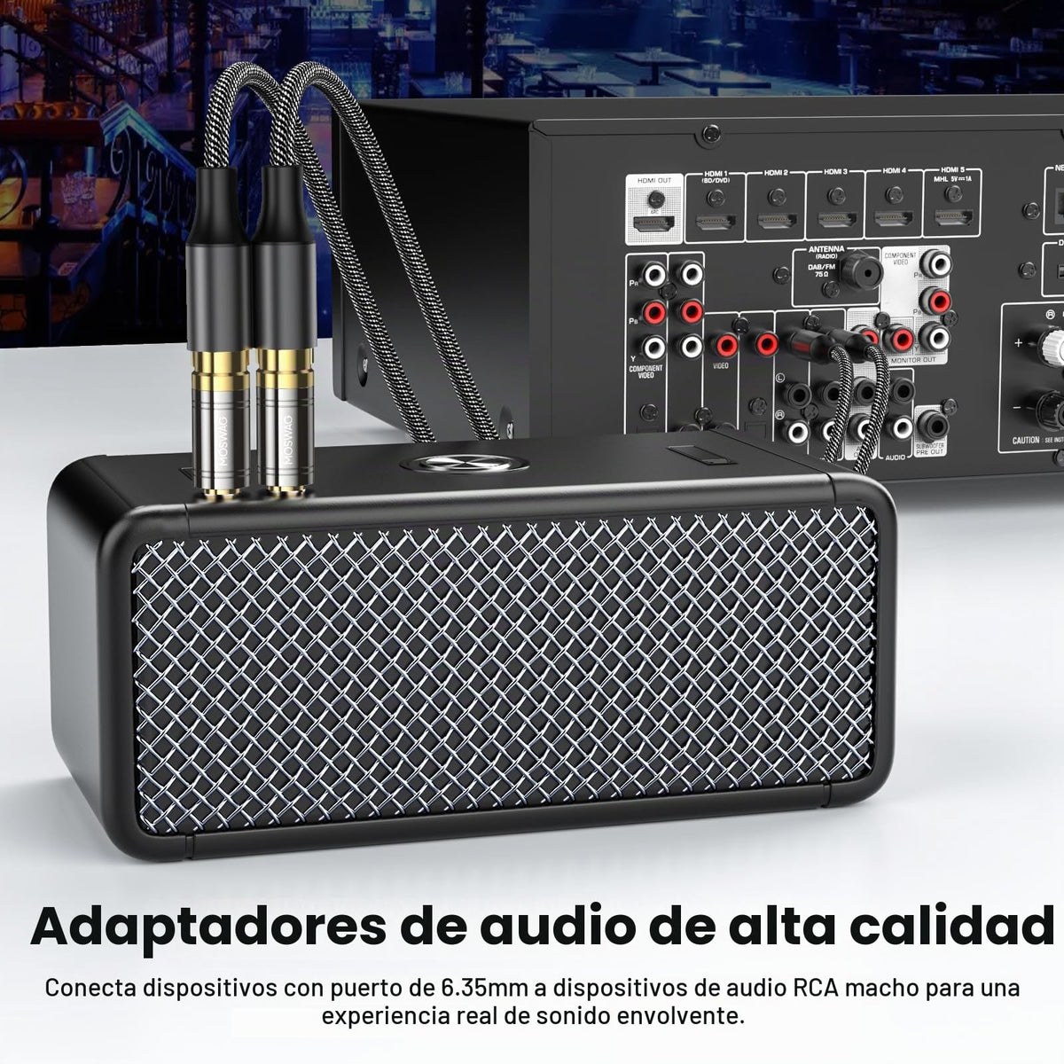 Adaptadores RCA a 1/4 Pulgadas MOSWAG Dorado Serie de Calidad Paquete de 4 Unidades