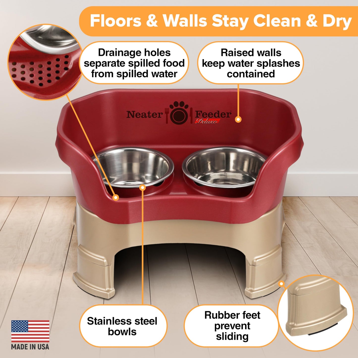 Comedero Deluxe Neater Pet Brands Cranberry con Extensiones de Patas