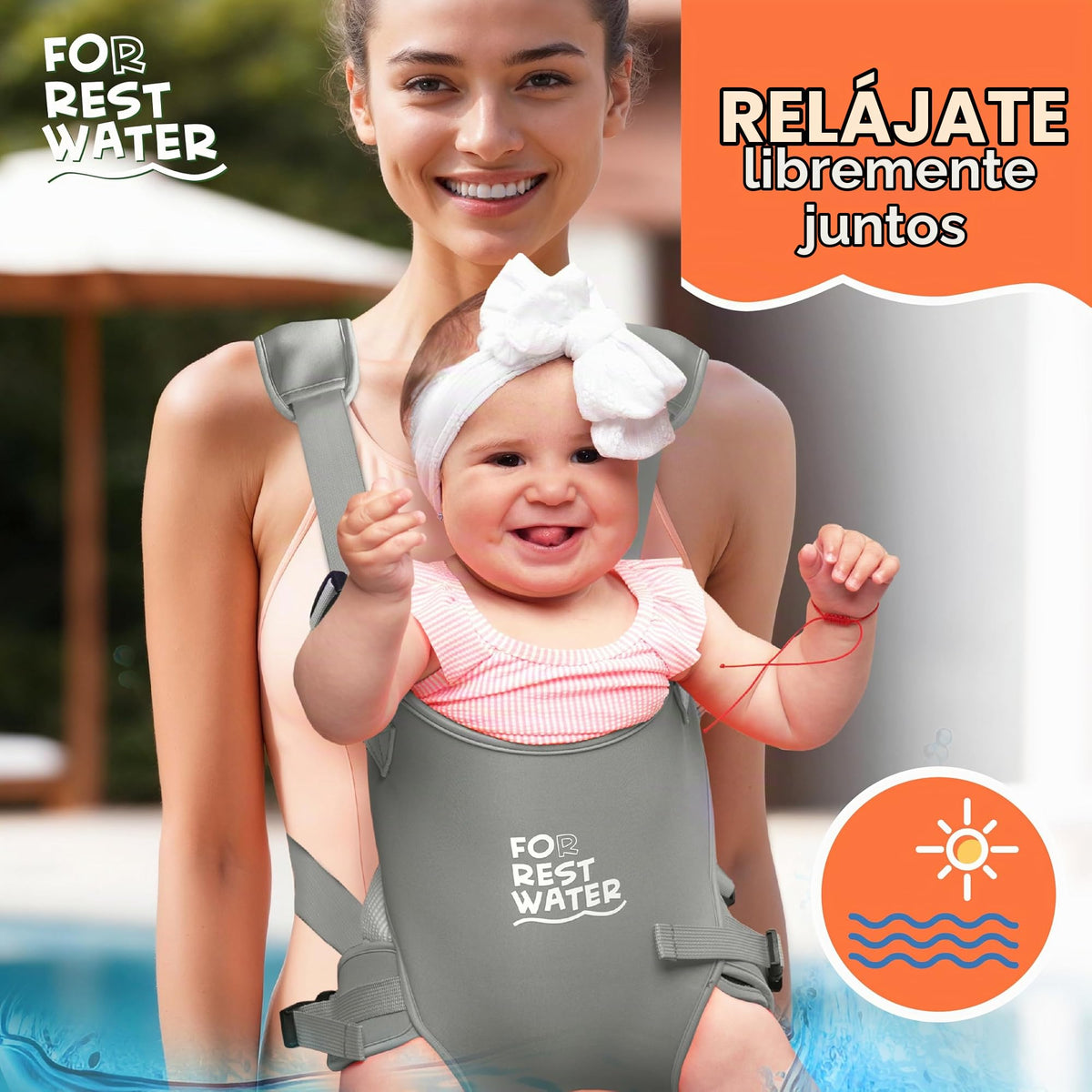 Portabebés de neopreno ergonómico de alta calidad para agua cálida y segura y diversión en la tierra (4-24 meses) – Arnés ajustable para bebés y niños pequeños – Portabebés de verano e invierno (gris)