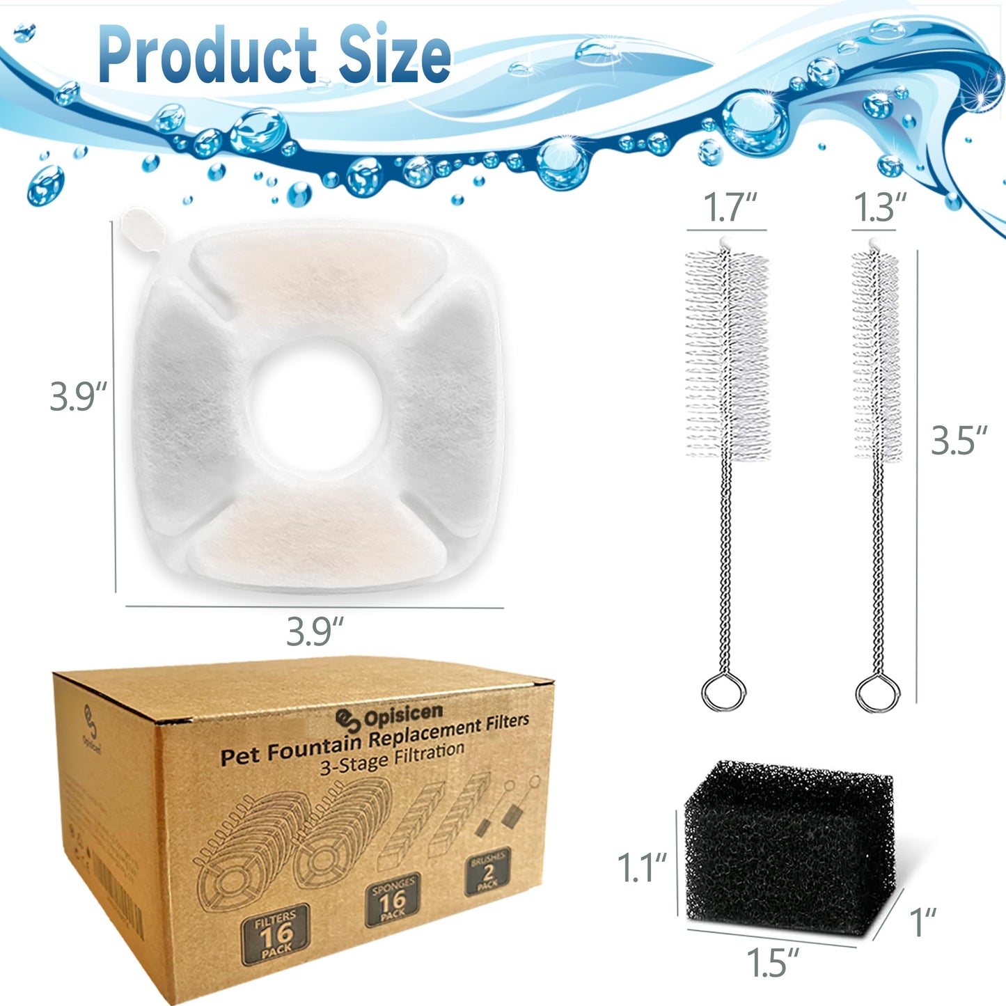 Filtros de Repuesto para Fuente de Agua de Gatos 94 Onzas con Cepillos de Limpieza y Esponjas Prefiltrantes