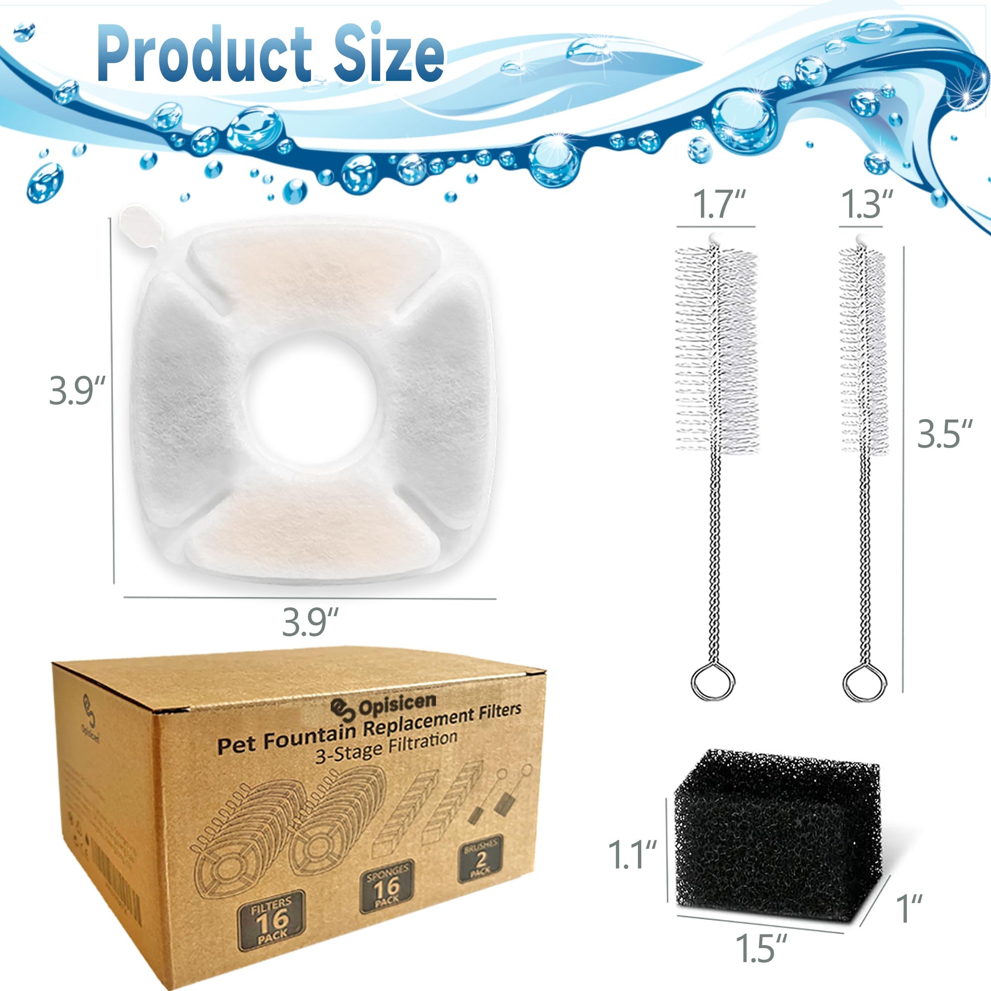 Filtros de Repuesto para Fuente de Agua de Gatos 94 Onzas con Cepillos de Limpieza y Esponjas Prefiltrantes