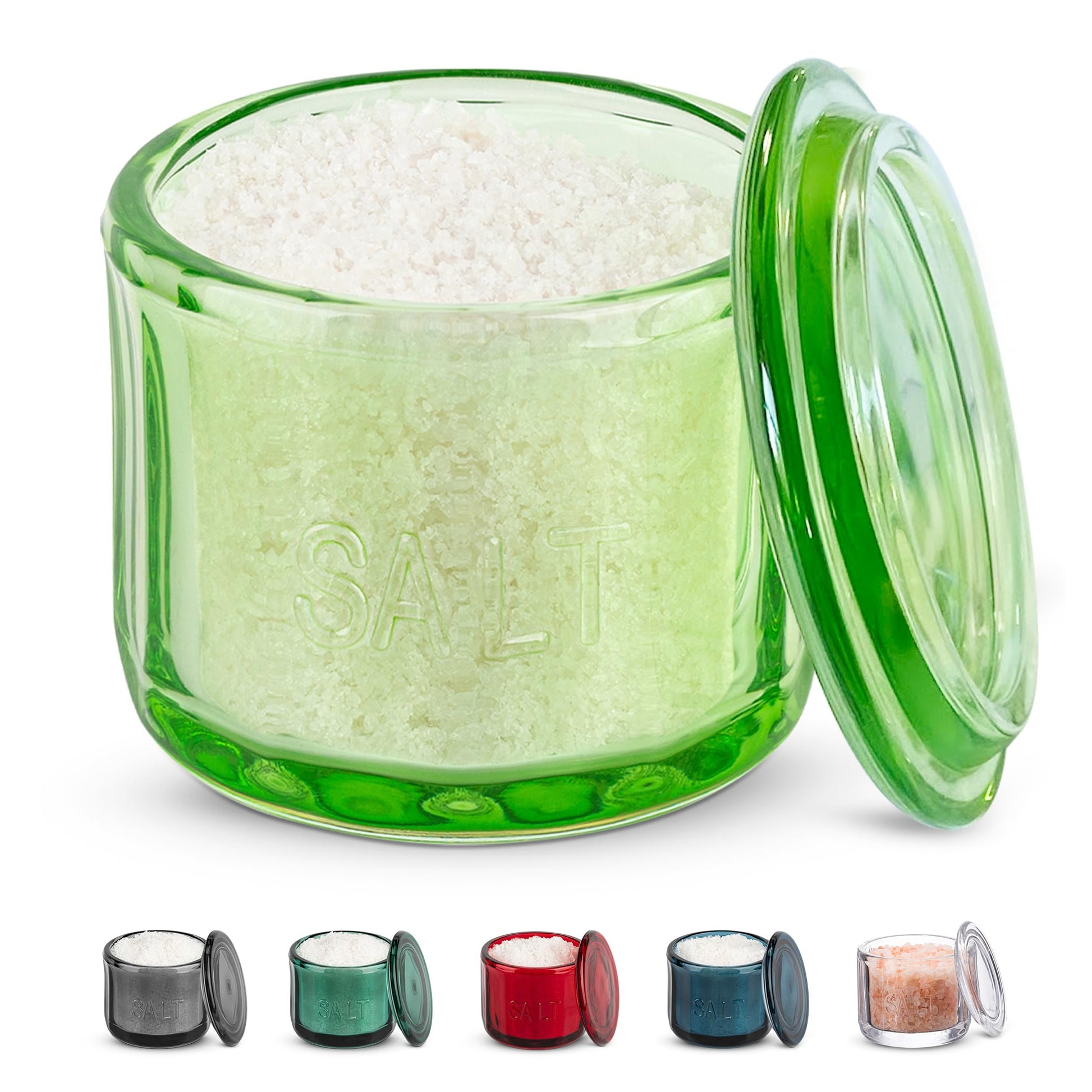KooK - Bodega de vidrio con tapa, vidrio prensado en relieve, recipiente de almacenamiento transparente, para café, azúcar, especias y caramelos, 10 onzas (verde lima)