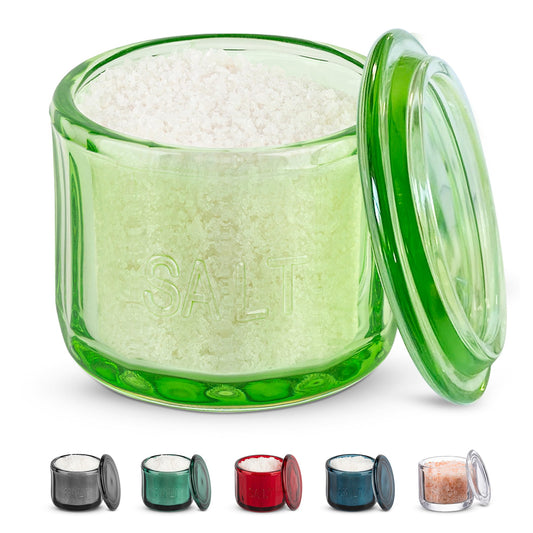 KooK - Bodega de vidrio con tapa, vidrio prensado en relieve, recipiente de almacenamiento transparente, para café, azúcar, especias y caramelos, 10 onzas (verde lima)