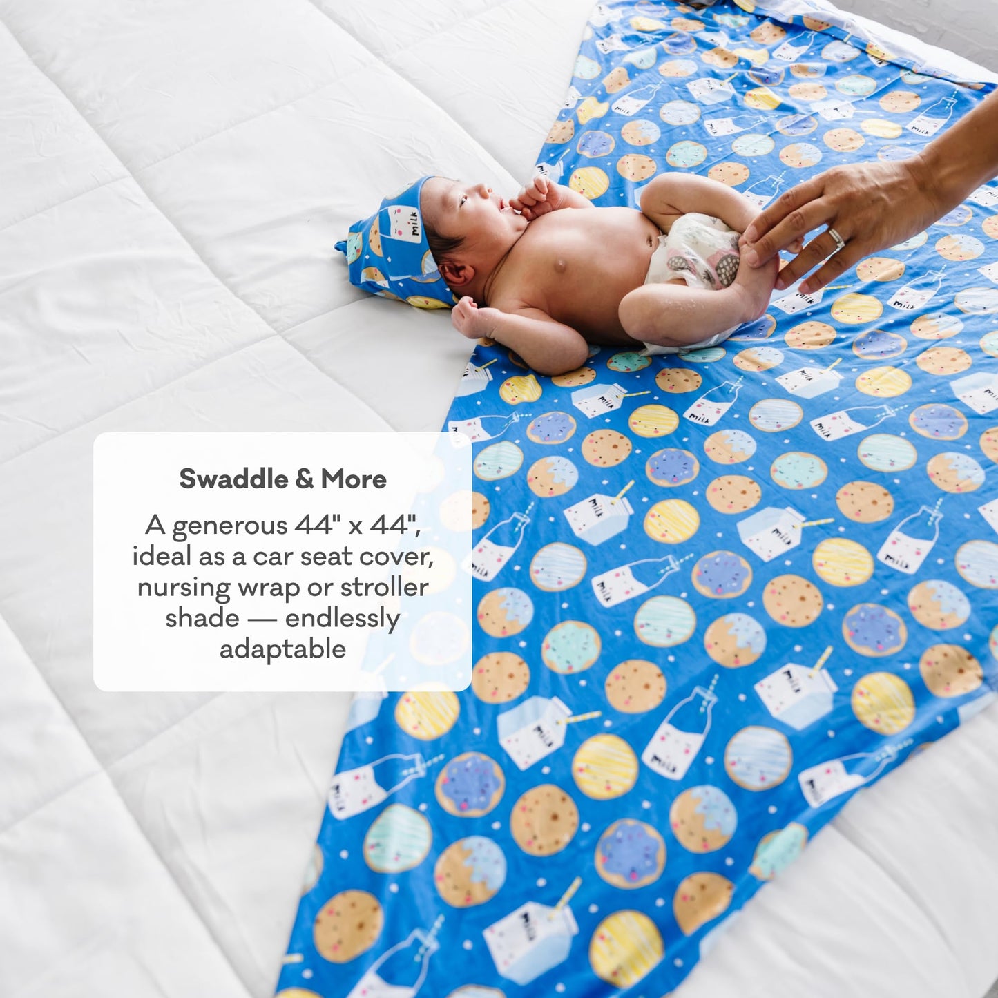 Little Sleepies - Juego de manta para envolver y sombrero, para bebés recién nacidos, viscosa suave de bambú (amigos de desayuno azules)