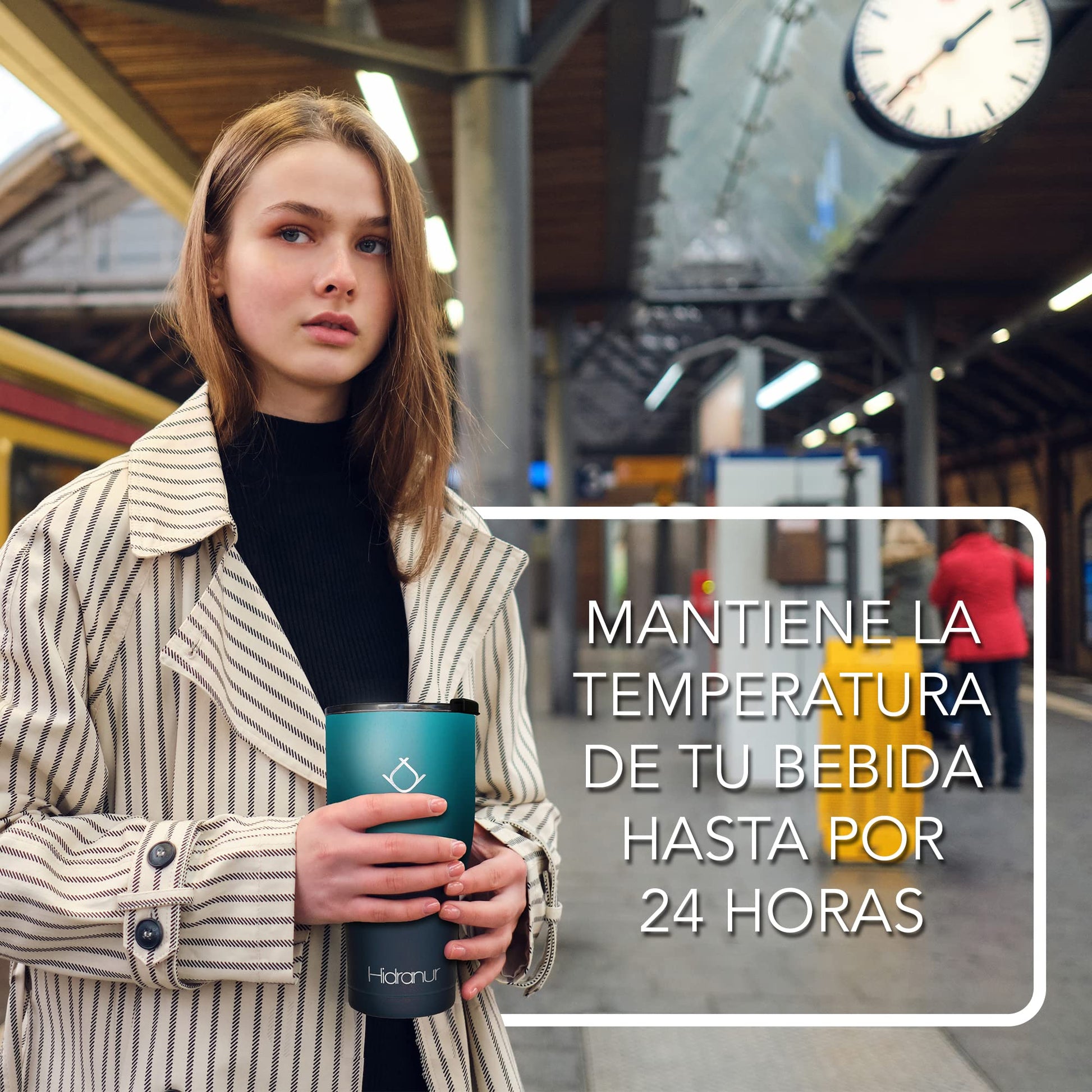 Hidranur Termo de Acero Inoxidable Doble Aislamiento Térmico, 12 Oz (354.882 ml), Termo para Café, Tapa Hermética Antifugas, Popote Incluido (Verde, 12 Oz (354.882 ml))
