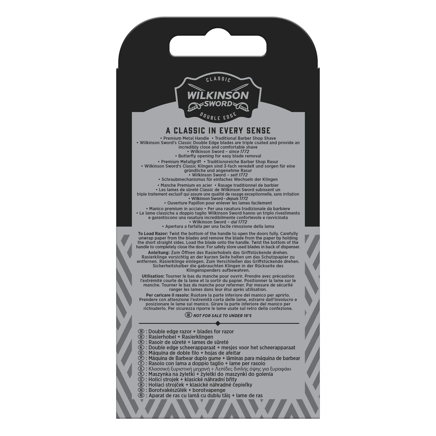 Wilkinson Sword Maquinilla de afeitar clásica de seguridad de metal con 5 cuchillas de recambio para hombre