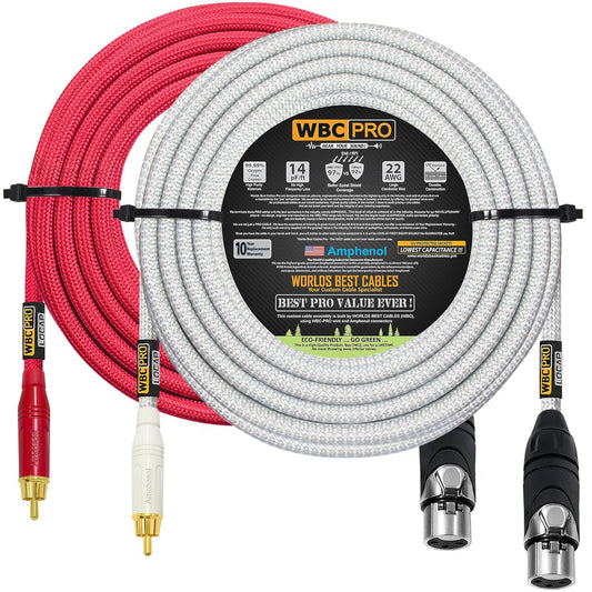 Cable de Interconexión de Audio WBC-PRO-LOCAP Negro Baja Capacitancia RCA a XLR 25 Pies Grado Audiófilo Profesional