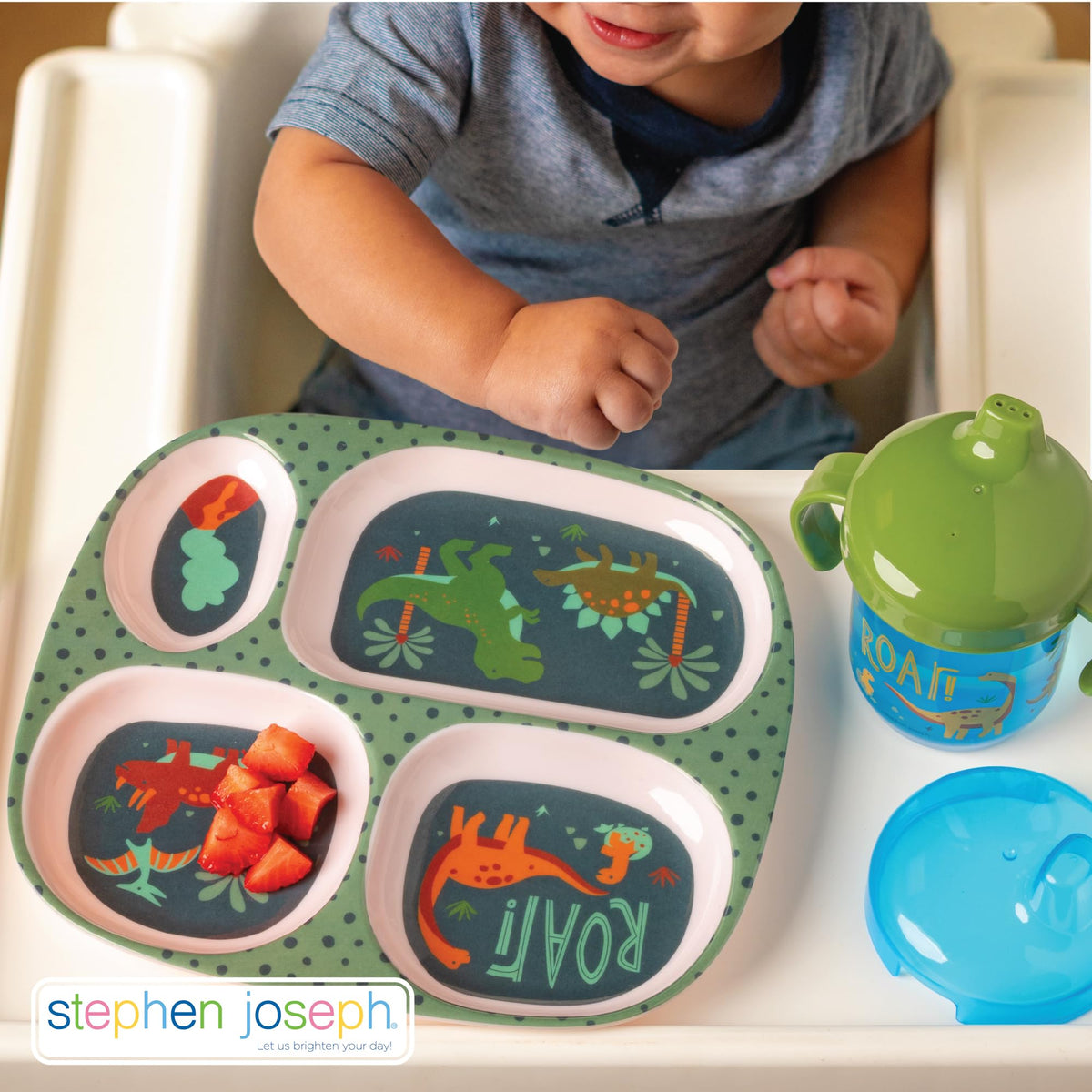 Stephen Joseph, Plato de cena de melamina para niños, platos divididos de plástico para comer, vajilla para niños y niñas, construcción