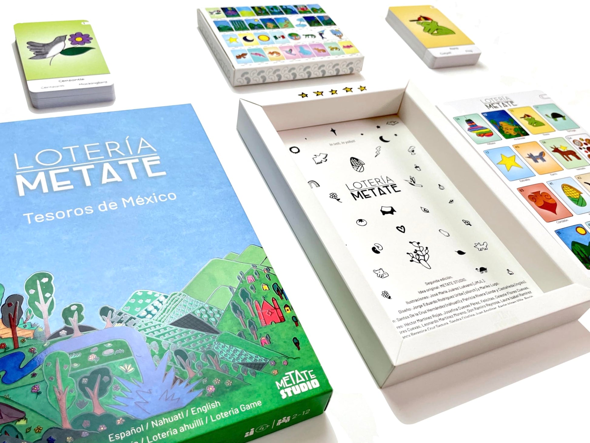 LOTERÍA METATE | Tesoros de México | Lotería Mexicana Familiar en español, náhuatl e inglés | 64 Cartas y 12 tableros