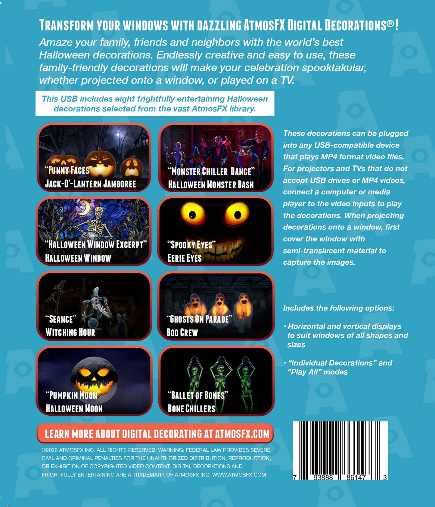 AtmosFX® Decoración digital de Halloween en USB incluye 8 efectos de video Atmosfx para Hallloween