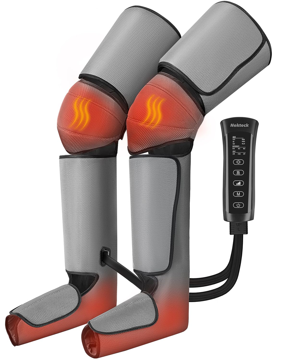 Masajeador de Piernas Nekteck Gris con Compresión de Aire y Funciones de Calor para Circulación y Alivio del Dolor