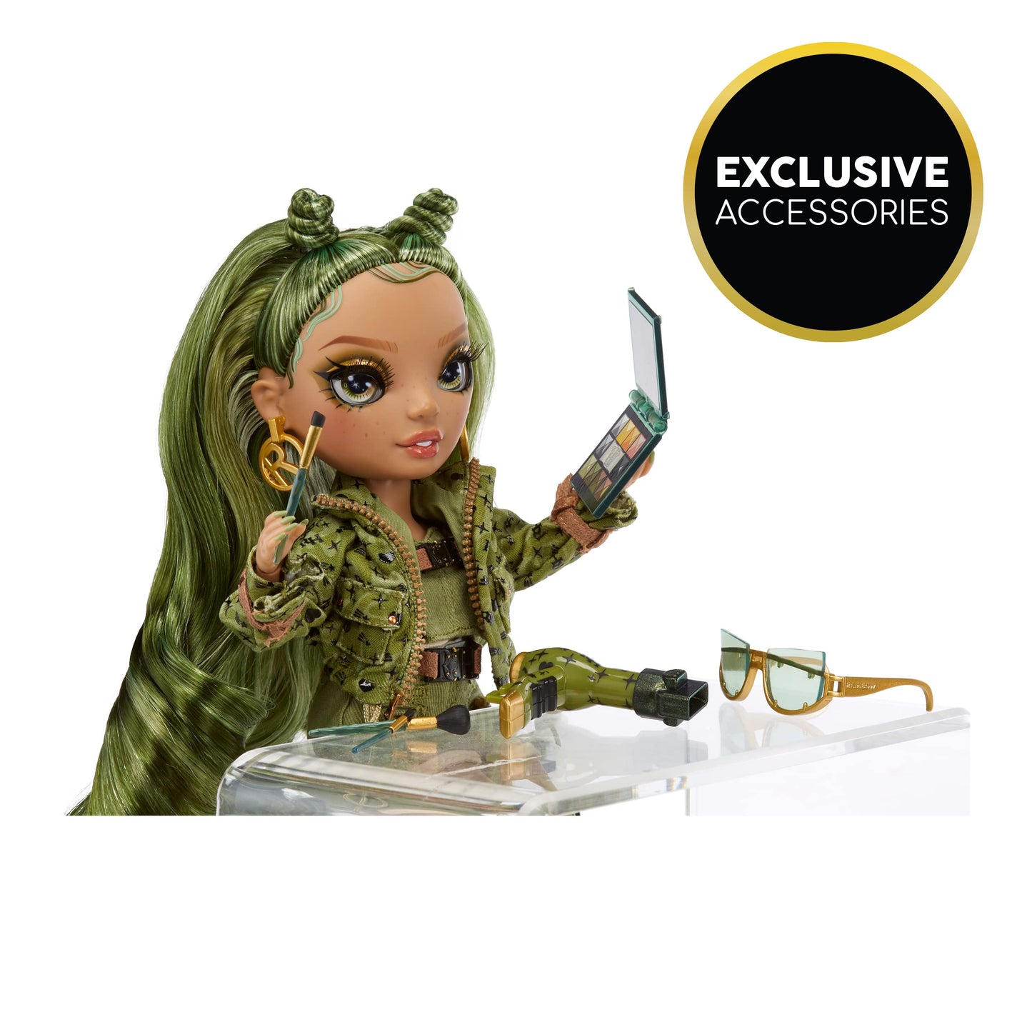 Muñeca Fashion Rainbow High Olivia Woods Verde Camuflaje con Traje de Moda y Más de 10 Accesorios para Coleccionistas y Niños de 4 a 12 Años