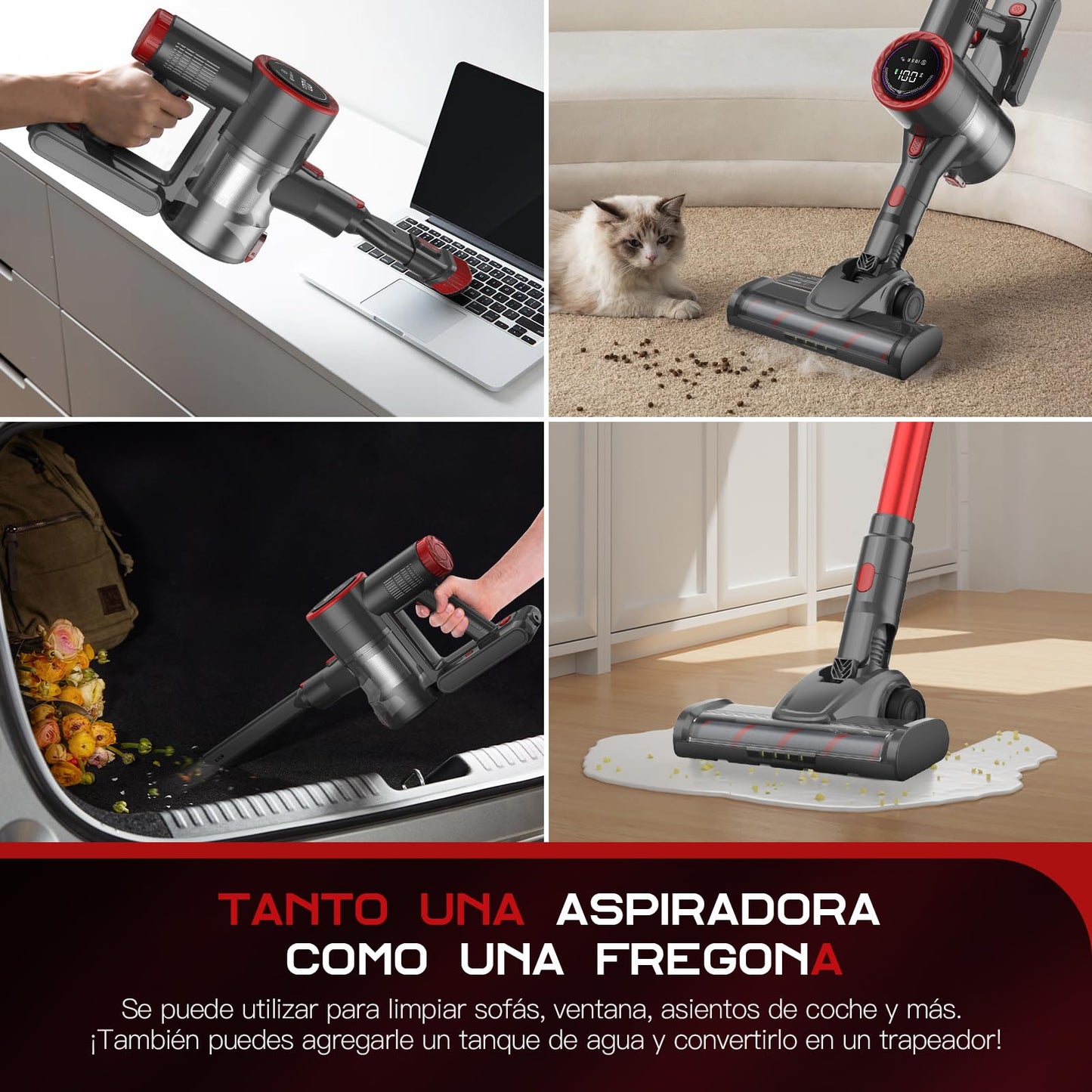COYIVI 6 en 1 Aspiradora Inalámbrica, Aspirar y Trapear, 30Kpa Aspirador Vertical Sin Cable con Pantalla Táctil para Hogar, Aspiradora de Mano con Potente Succión para Alfombras/Suelos Duros/Pelo de Mascotas