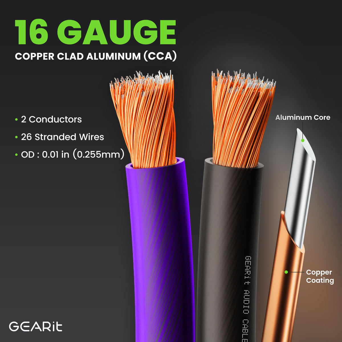 Cable de Altavoz GEARit 100 Pies Calibre 16 con Marcadores de Polaridad para Audio en Coche y Cine en Casa