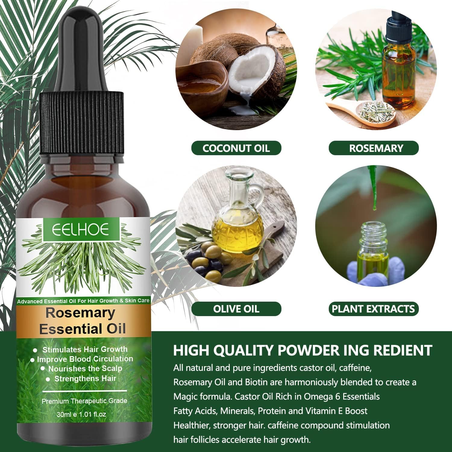 Pack de 2 Aceites de Romero para Estimular el Crecimiento y Nutrir el Cabello, 30ml