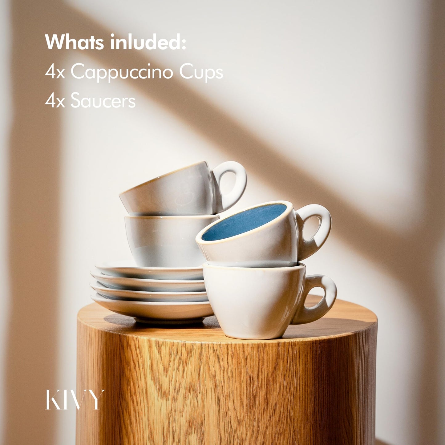 KIVY Juego de 4 tazas de capuchino [6 onzas] - Juego de tazas de capuchino de gres de pared gruesa para arte latte - Tazas de latte - Taza de latte - Taza de latte - Taza de latte - Taza de latte -