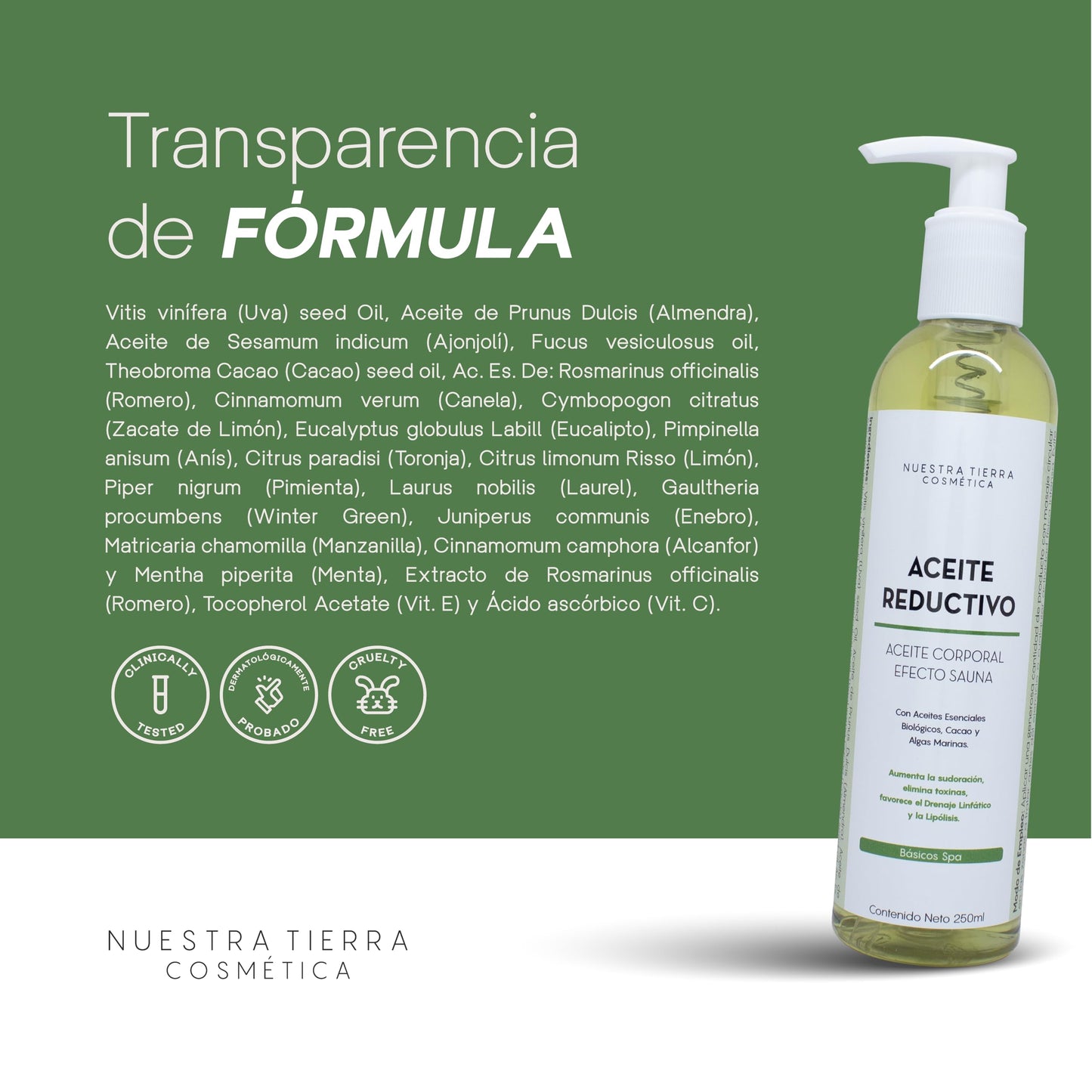 Aceite Reductivo Efecto Sauna Ideal para Masajes 250ml
