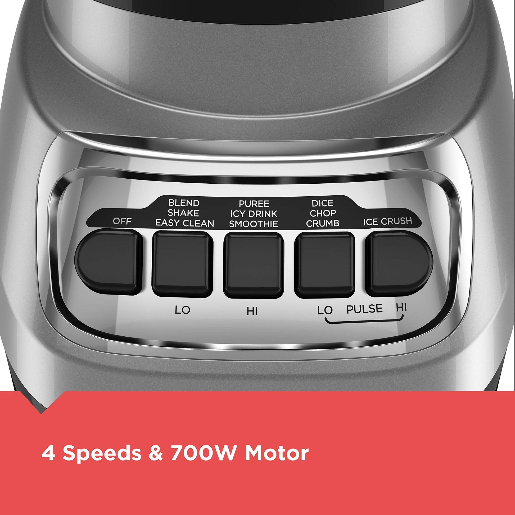 BLACK+DECKER PowerCrush - Licuadora de encimera para batidos y más, para batidos y más, hoja de acero inoxidable, 4 ajustes de velocidad para puré, triturar hielo, picar, dados y pulsar, apto para