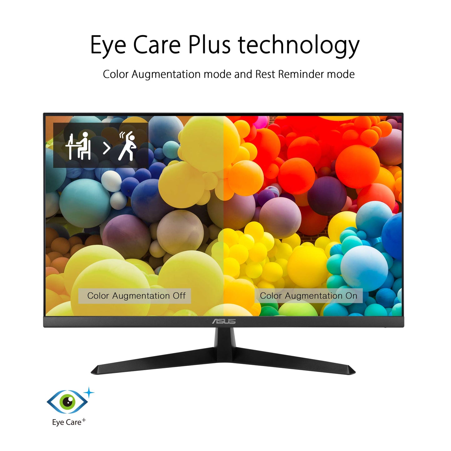 Asus Monitor Eye Care Plus 27" VY279HE, FHD, 1080p, IPS, 75Hz, 1ms, FreeSync, aumento de color, filtro de luz azul, sin parpadeo y tratamiento antibacteriano patentado