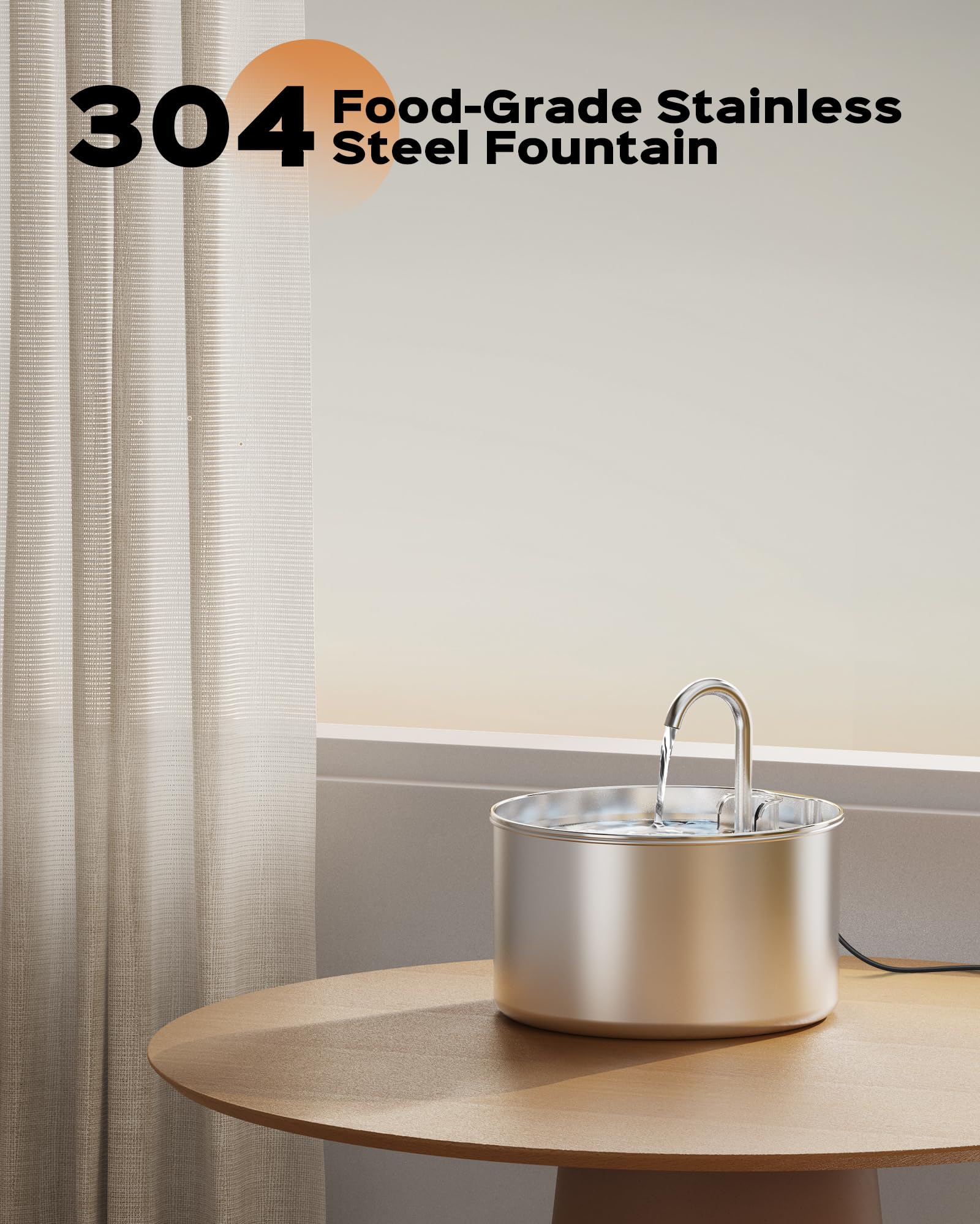 Fuente de Agua AOOGITF Acero Inoxidable Ultra Silenciosa 72 Onzas para Gatos