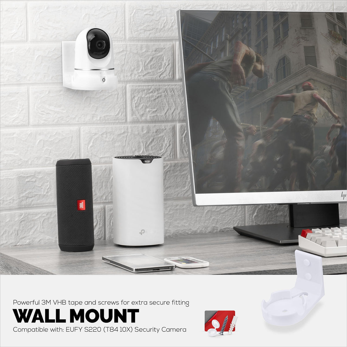 Soporte de Pared Eufy S220 Blanco con Calcomanía y Montaje Atornillado para Cámara de Seguridad