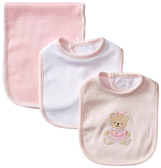Little Me Conjunto de babero y eructo de 3 piezas para niña, Rosa, (Pink/Bear), Talla única