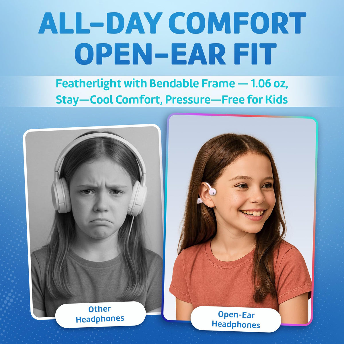 Auriculares Bluetooth Giznity Rosa Conducción de Aire para Niños para Escuela