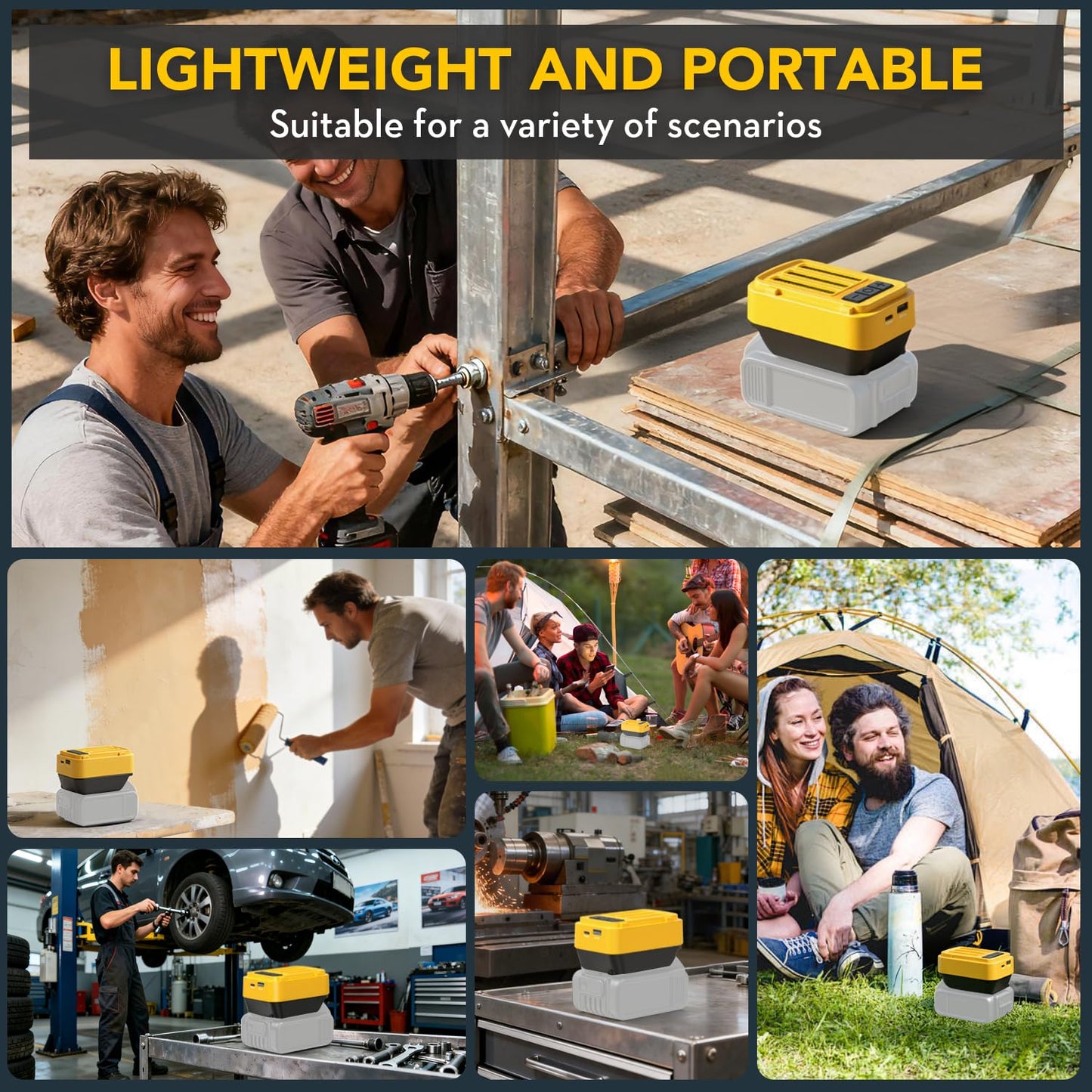 SurgeSonic - Altavoz Bluetooth para batería Dewalt de 20 V máximo, altavoz inalámbrico con carga USB-A/C, para lugares de trabajo al aire última intervensión, fiestas, cochera, campamento (batería no