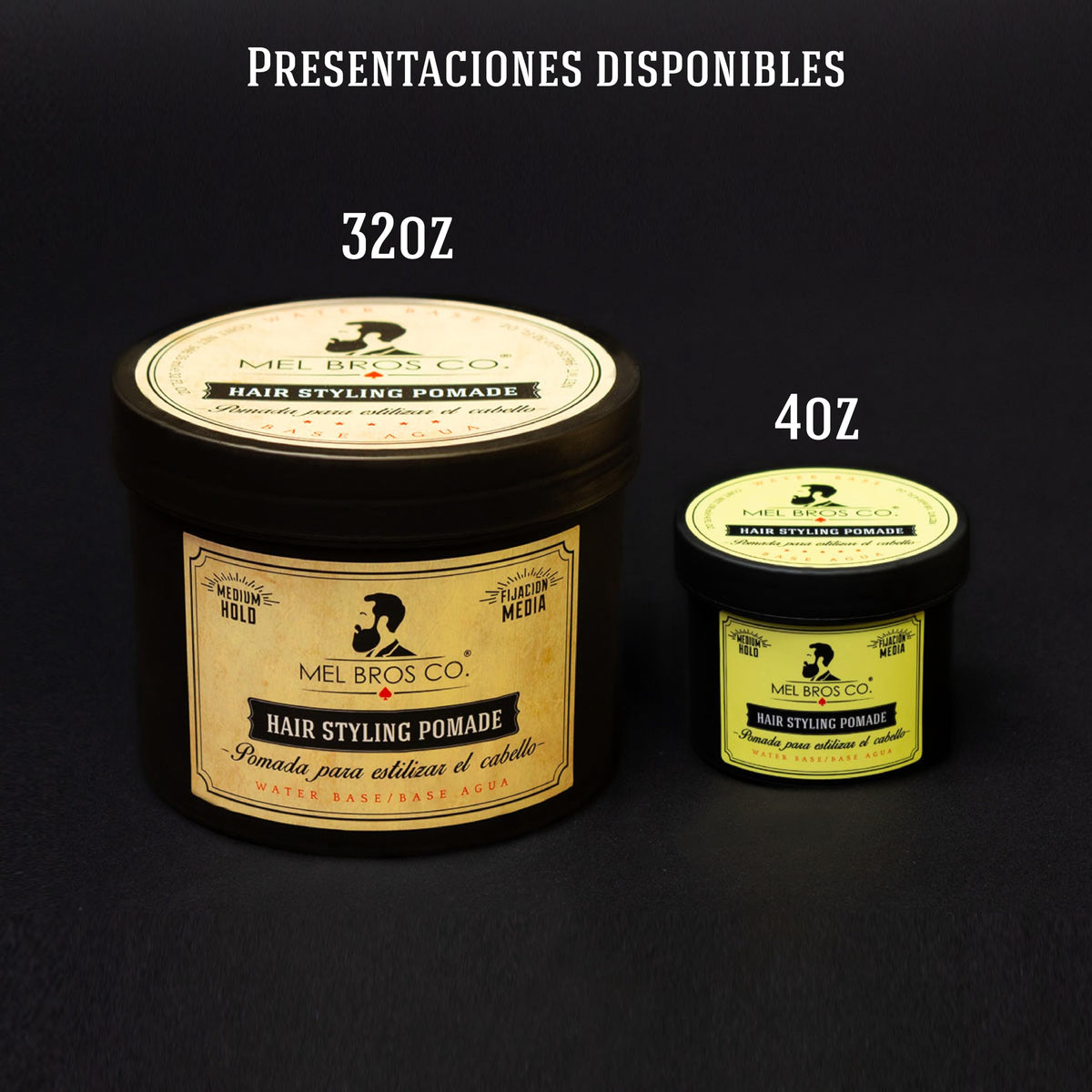 MEL BROS CO. - Hair Styling Pomade - Pomada para estilizar el Cabello. Base Agua. (32 oz / 946.35 ml, Media Fijación)