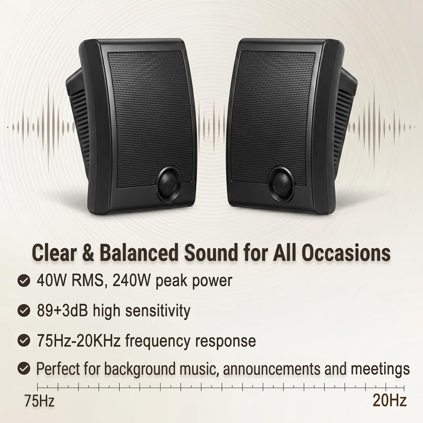 Herdio Altavoces PA de montaje en pared de 6 pulgadas, altavoces de pared interior de pico de 240 W con modo dual de 100 V/8 Ω, fácil instalación para uso en el hogar, comercial, restaurante, oficina