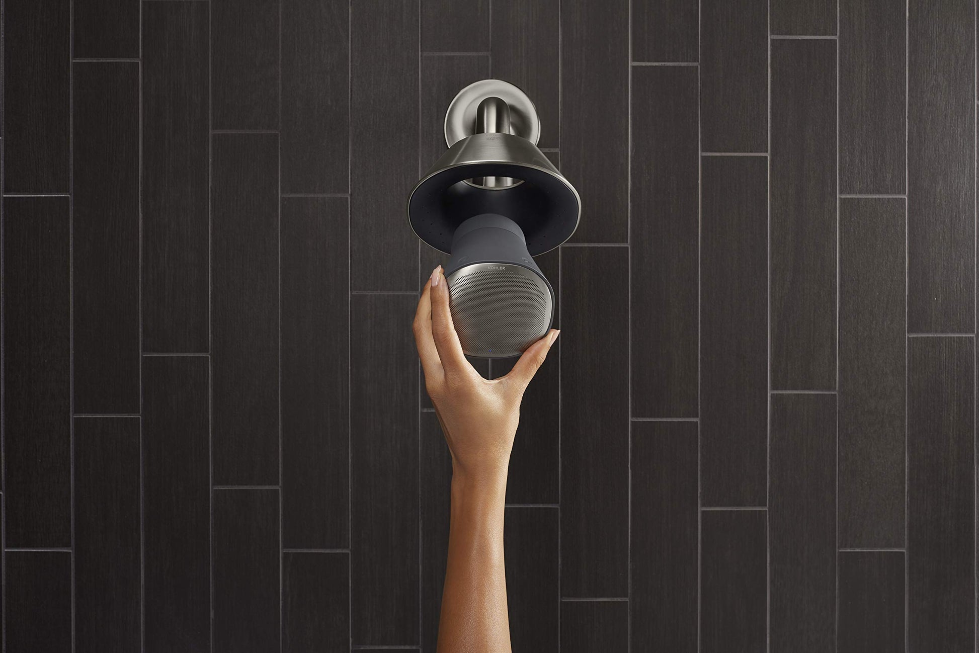 Kohler Moxie - Altavoz inalámbrico Bluetooth impermeable, 1.75 gpm, níquel cepillado