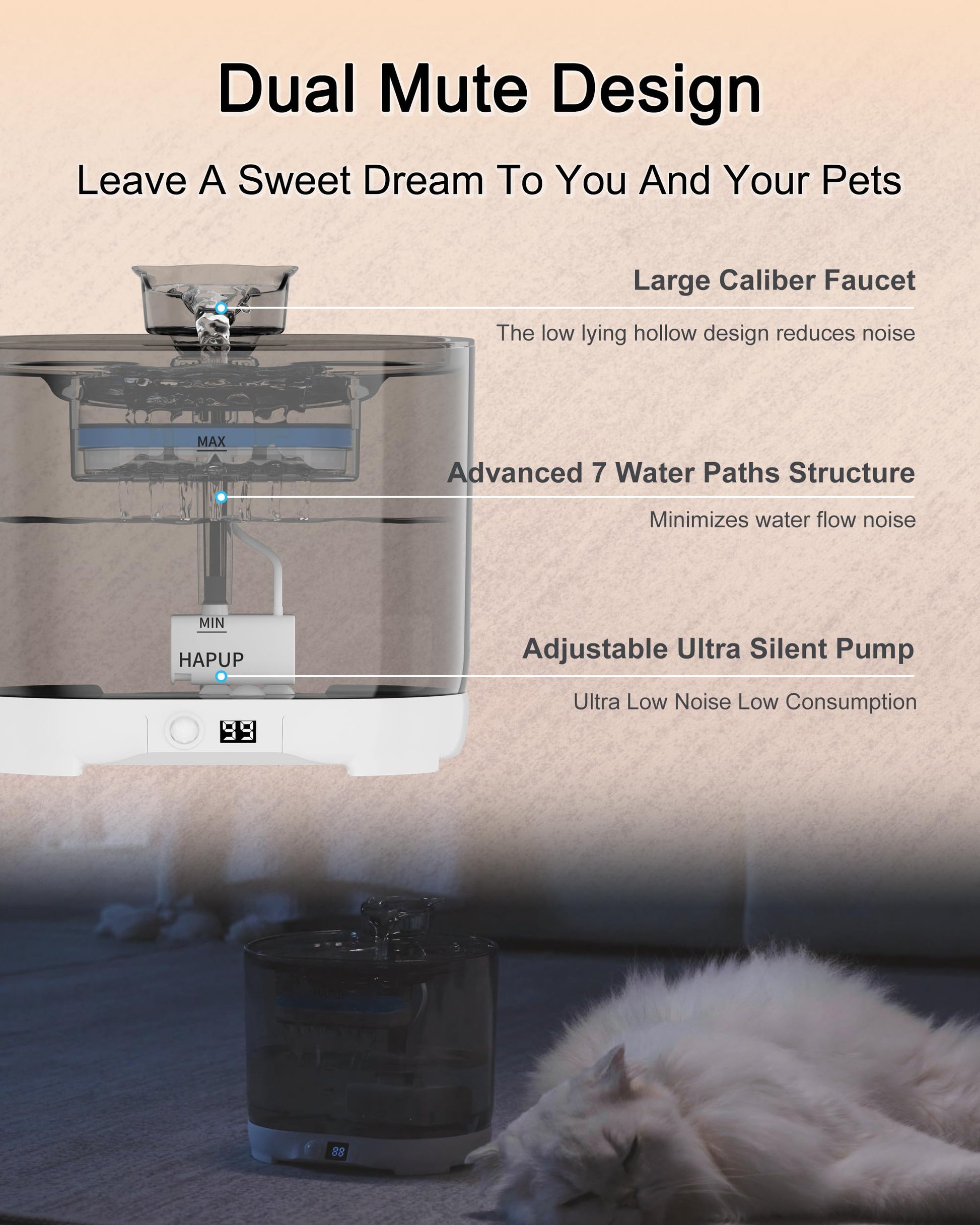 HAPUP Fuente para Gatos sin Cable 2,2L Bebedero Gatos Automatico Fuente de Agua para Gatos con Sensor de Movimiento Pilas de 5000 mAh Bomba Silenciosa y Filtro Fuente Gatos