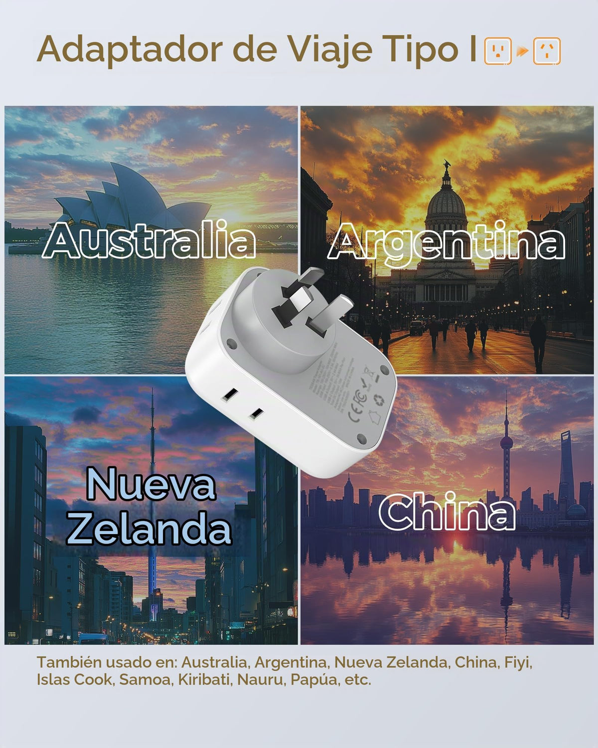 Adaptador de Viaje TESSAN Enchufe Australiano Corriente Argentina