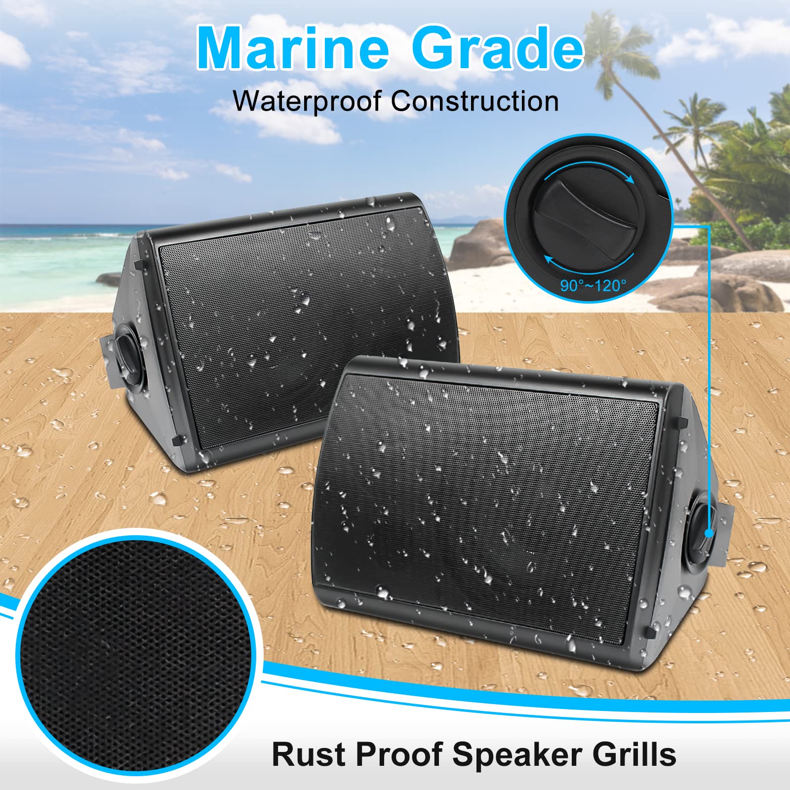 Herdio Bluetooth Bocinas para Exterior, 6,5 Pulgadas 400W Altavoces para Exteriores, Impermeable, Amplificador Superior, Amplia Cobertura De Sonido Estéreo, para Patio, Terraza, Patio Trasero (Negro)