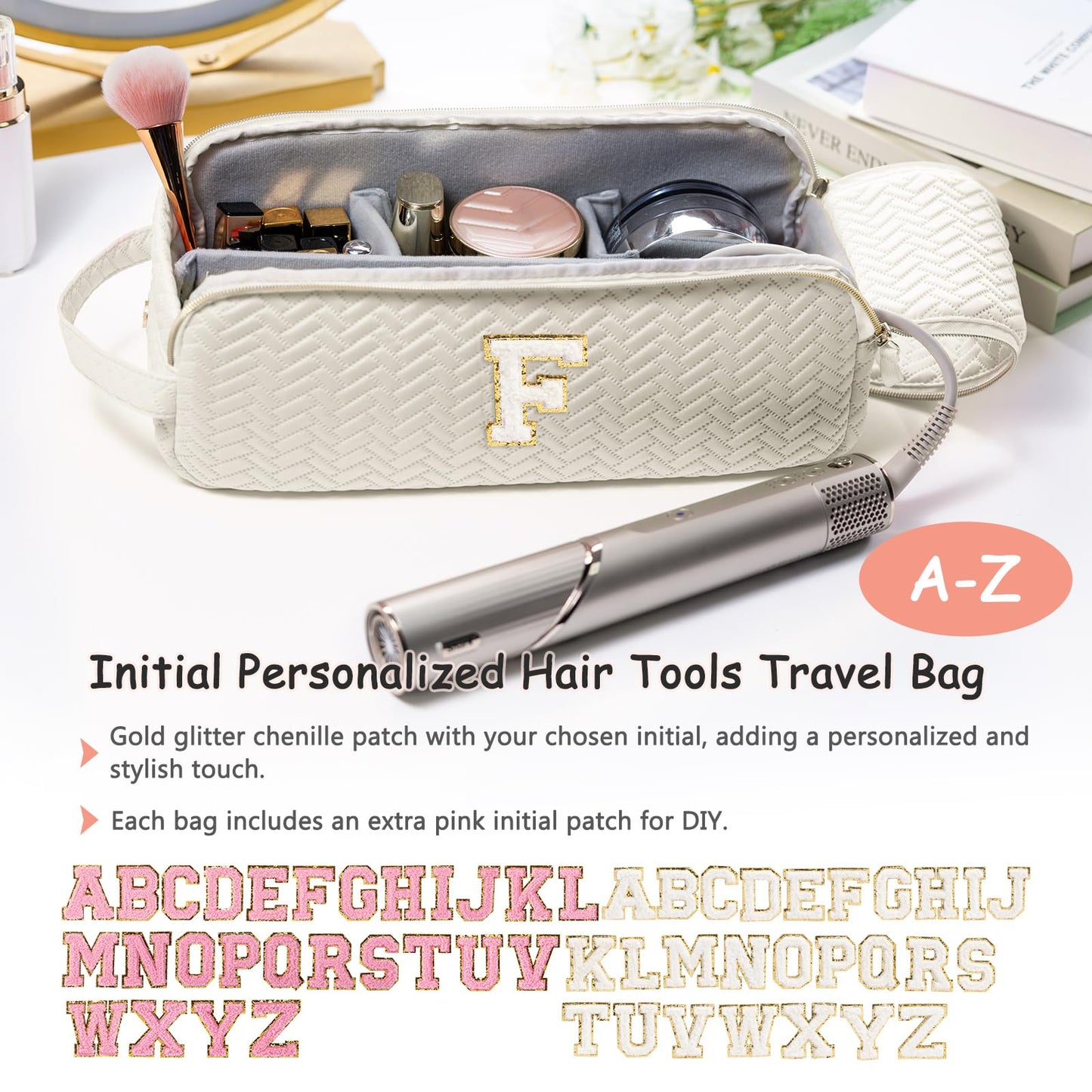 Bolsa de viaje para herramientas de cabello con inicial, compatible con Shark Flexstyle, funda de transporte portátil de tiburón, funda de secador de pelo, F