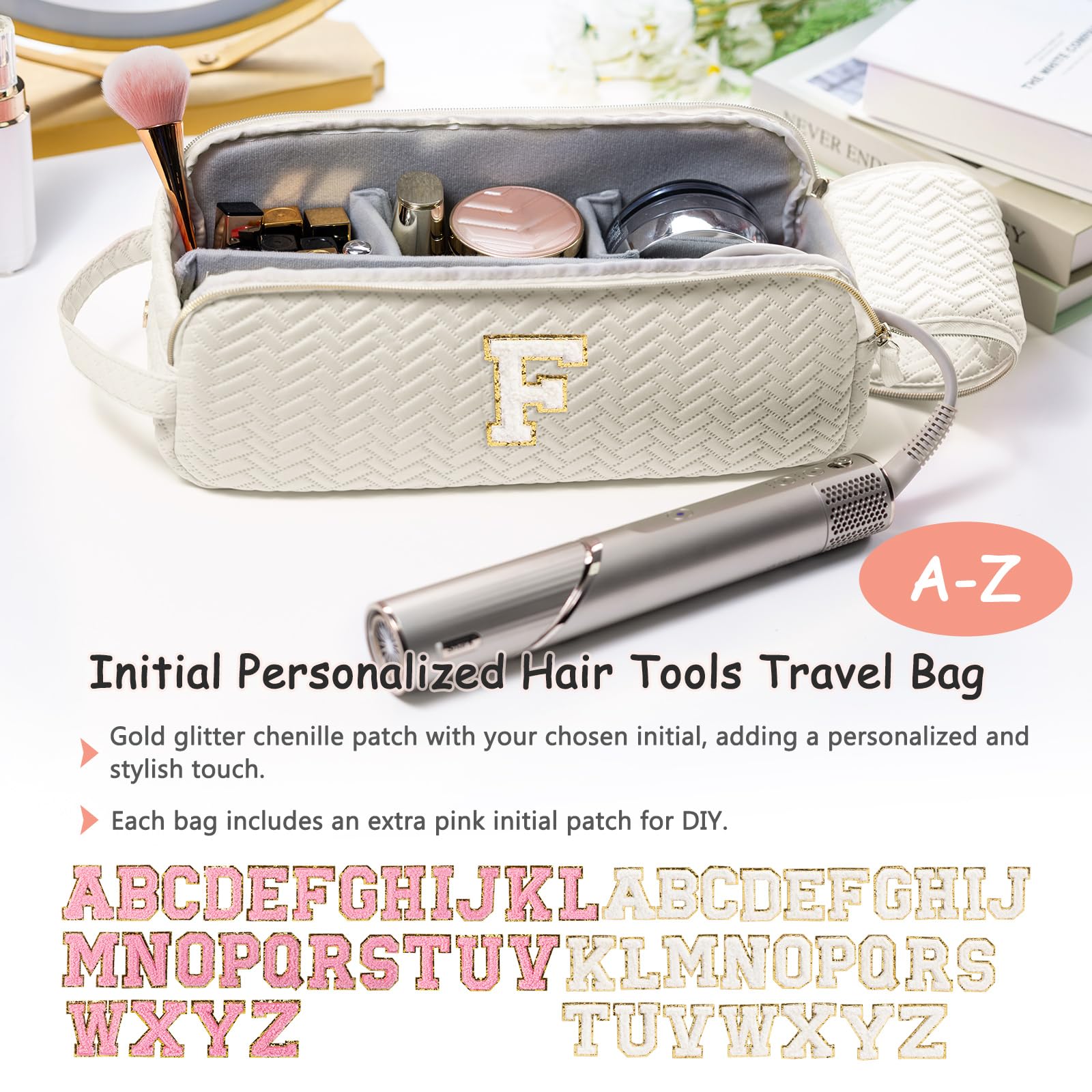 Bolsa de viaje para herramientas de cabello con inicial, compatible con Shark Flexstyle, funda de transporte portátil de tiburón, funda de secador de pelo, F