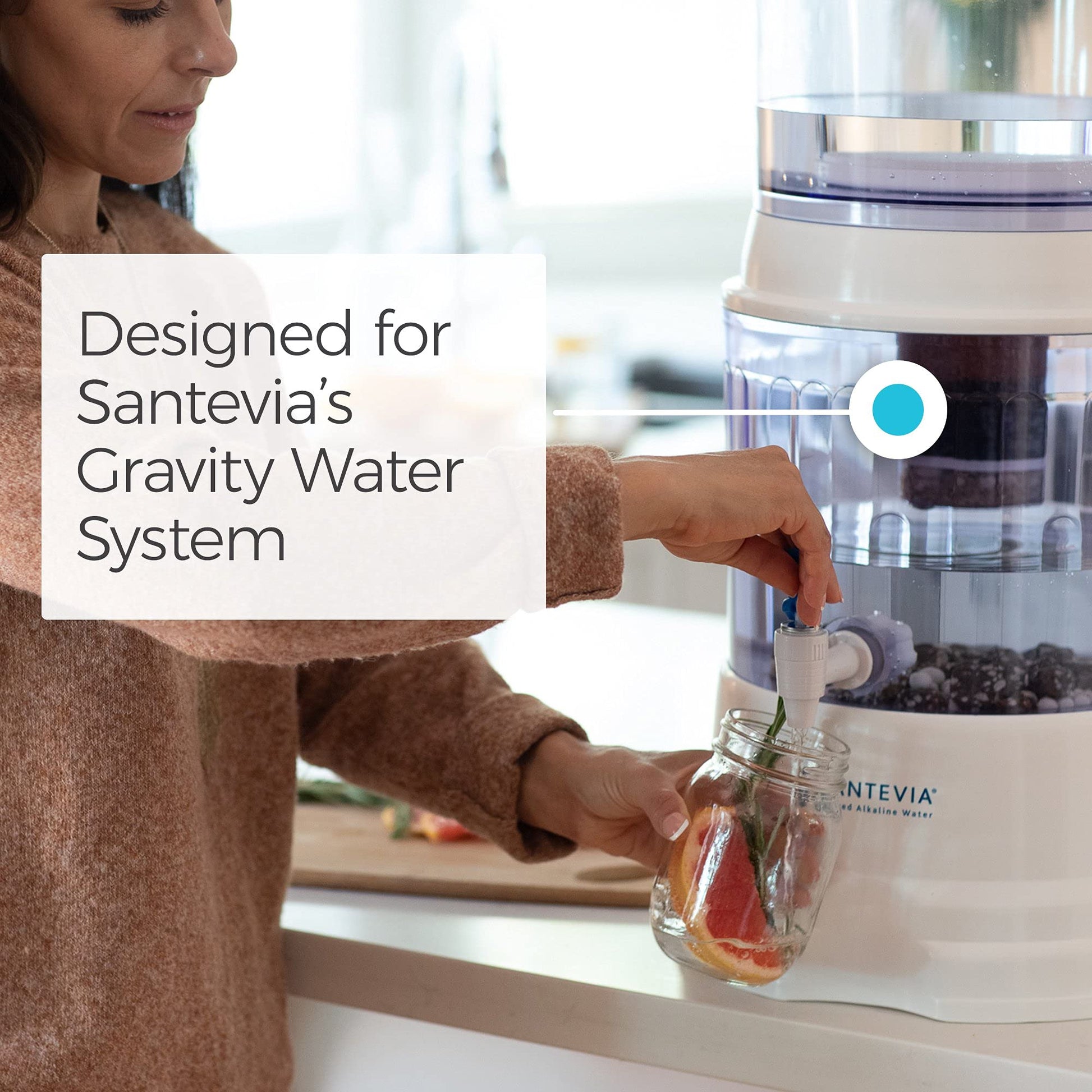 Filtro de repuesto alcalino y fluoruro para el sistema de agua por gravedad por Santevia Water Systems | Filtro de agua en casa que hace que el agua alcalina y agrega minerales | Filtra cloro y fluoruro
