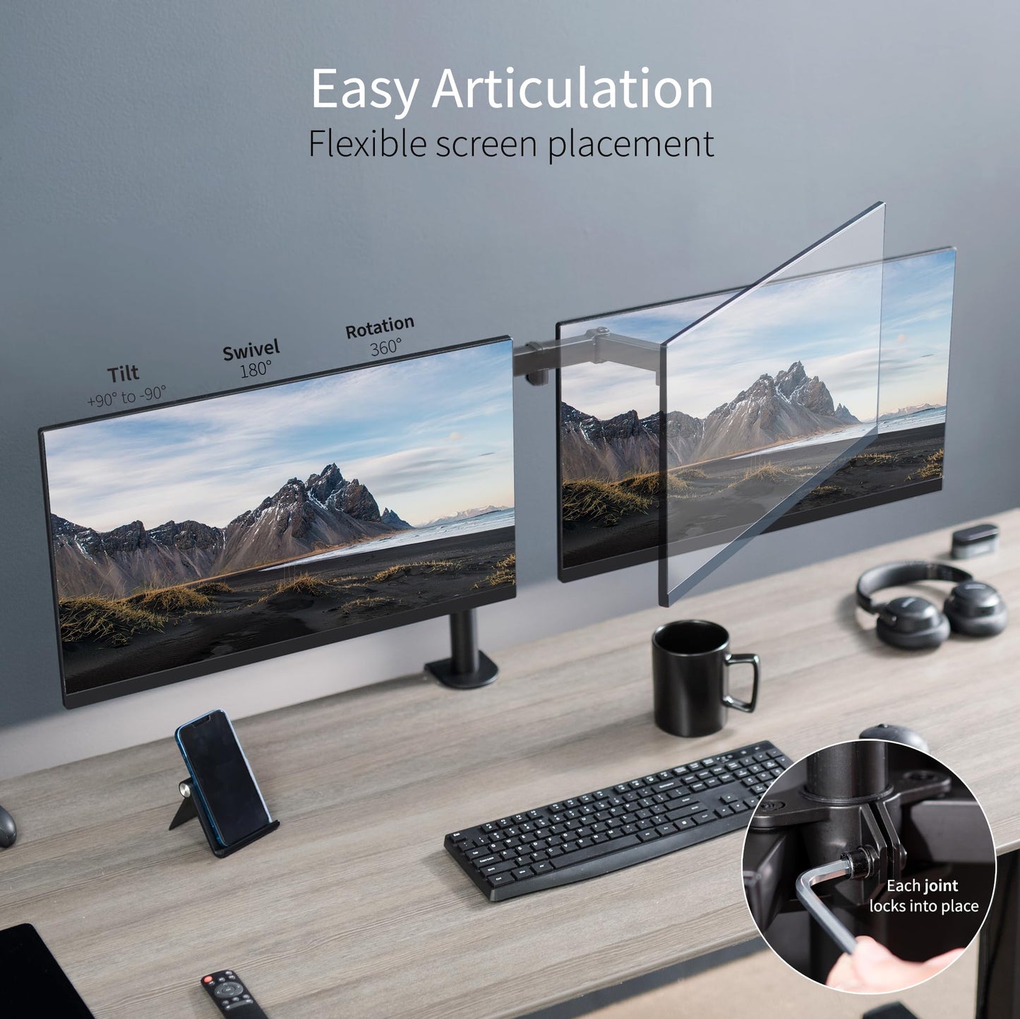Soporte de Computadora VIVO Negro para Monitor Doble Resistente y Ajustable