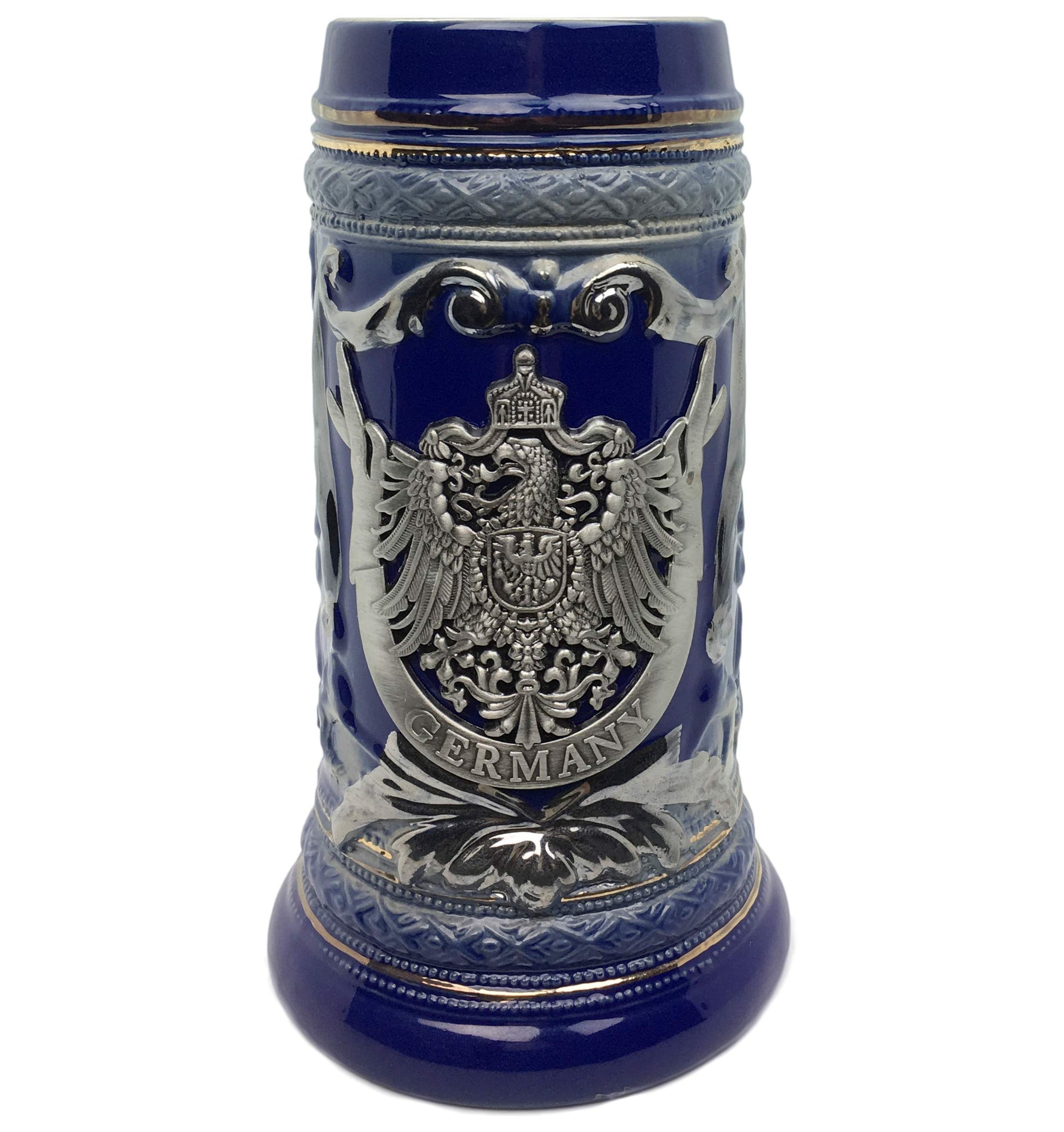 Taza de Cerveza OktoberfestHaus Azul Cobalto con Emblema de Metal para Hombre