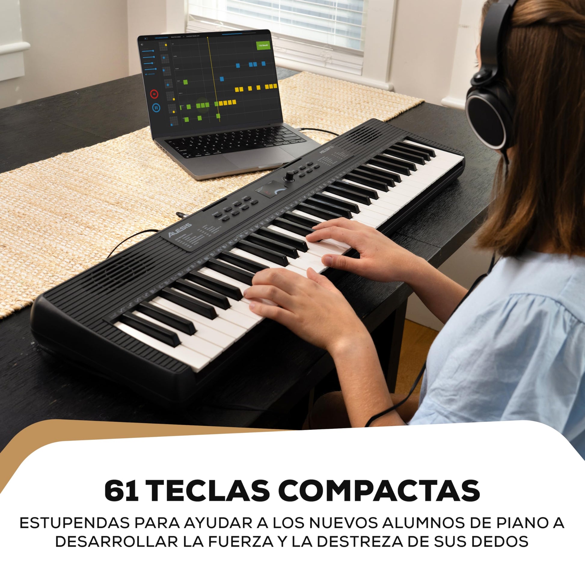 Alesis Melody 61 MK4 Teclado Piano Eléctrico para Principiantes con 61 Teclas, Altavoces, Soporte, Banqueta, Auriculares, 300 Sonidos y Lecciones de Música