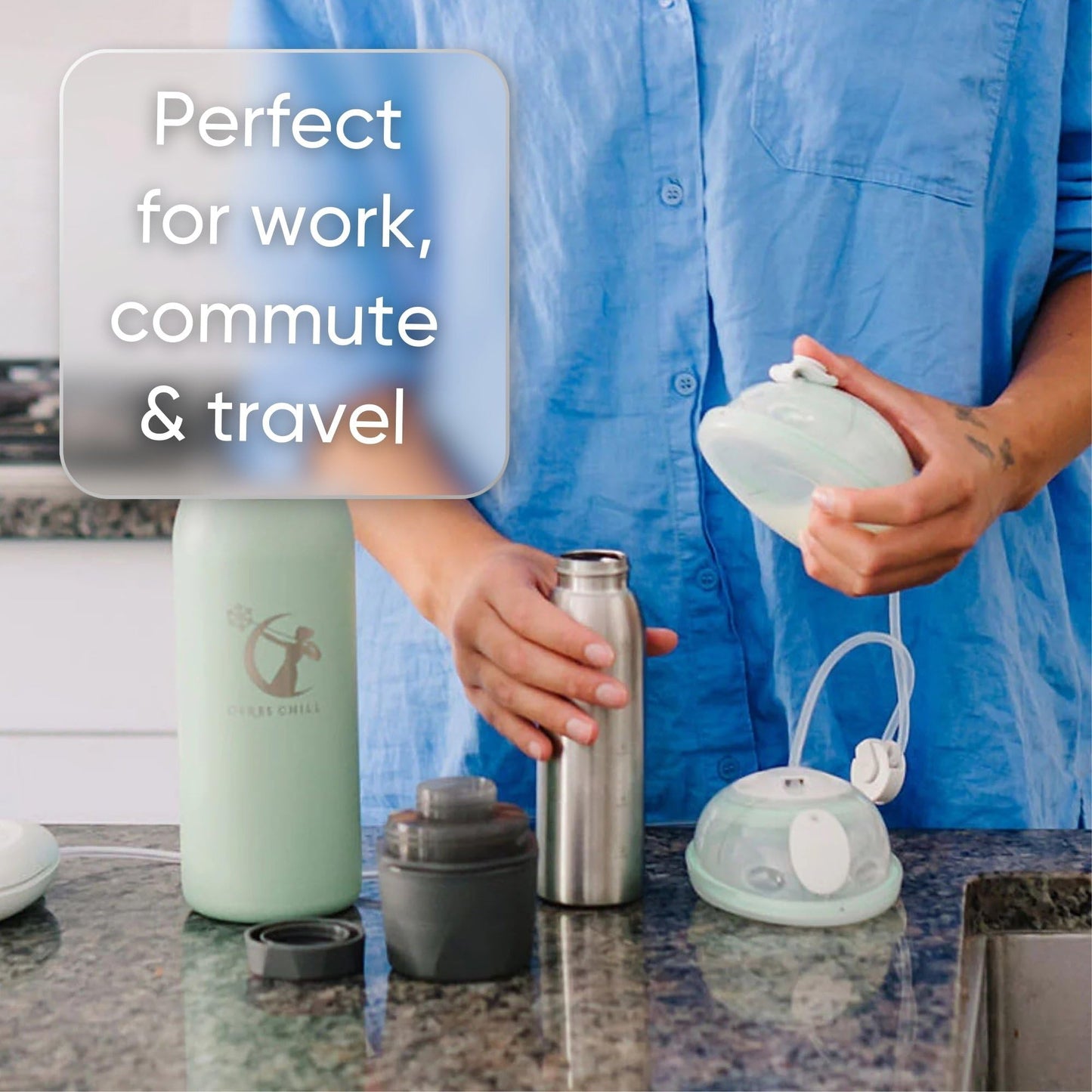 Ceres CHILL OG Enfriador y Calentador de Leche Materna – Enfriador Portátil de Leche Materna de 12–34 oz, Almacenamiento y Biberón para Bebé para Viajar, Trabajar o en Movimiento – Envase Compatible