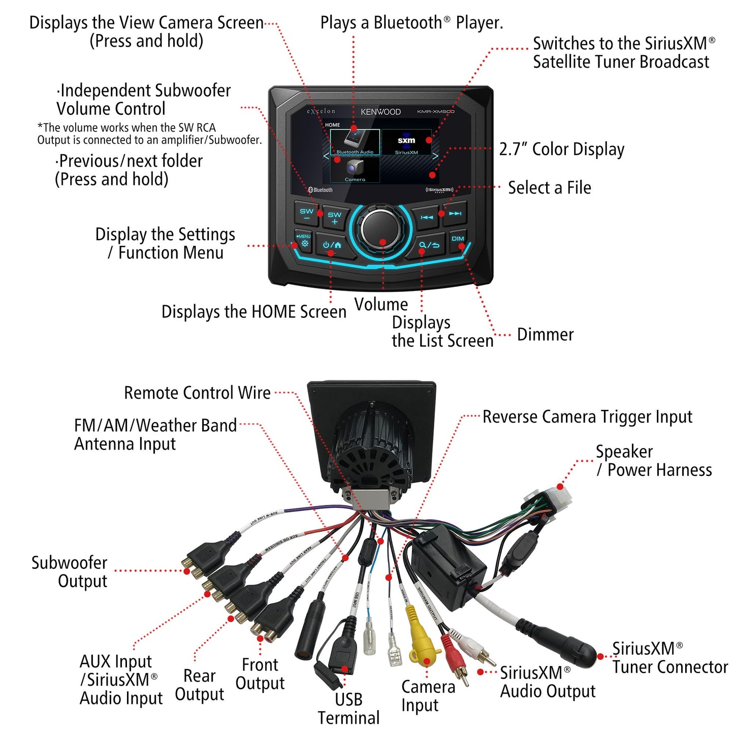 Kenwood KMR-XM500 eXcelon Marine & Motorsport Receptor de Medios Digitales Impermeable con Resistencia a la Corrosión y Bluetooth
