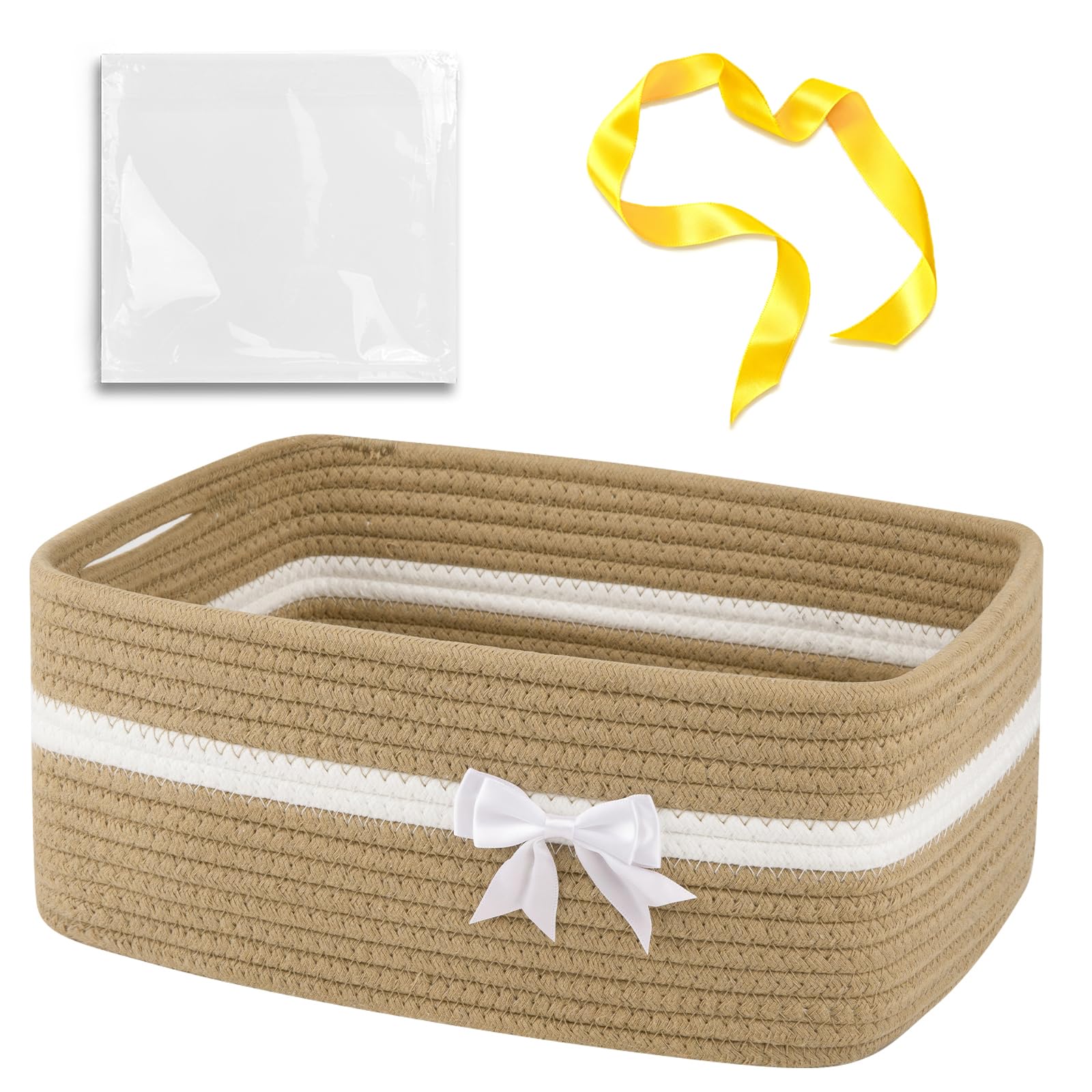 OIAHOMY - Cesta de almacenamiento tejida grande con asas para guardería, estantes de sala de estar, cesta de lazo para regalos vacía con bolsas de regalo y cintas para baby shower, contenedor de