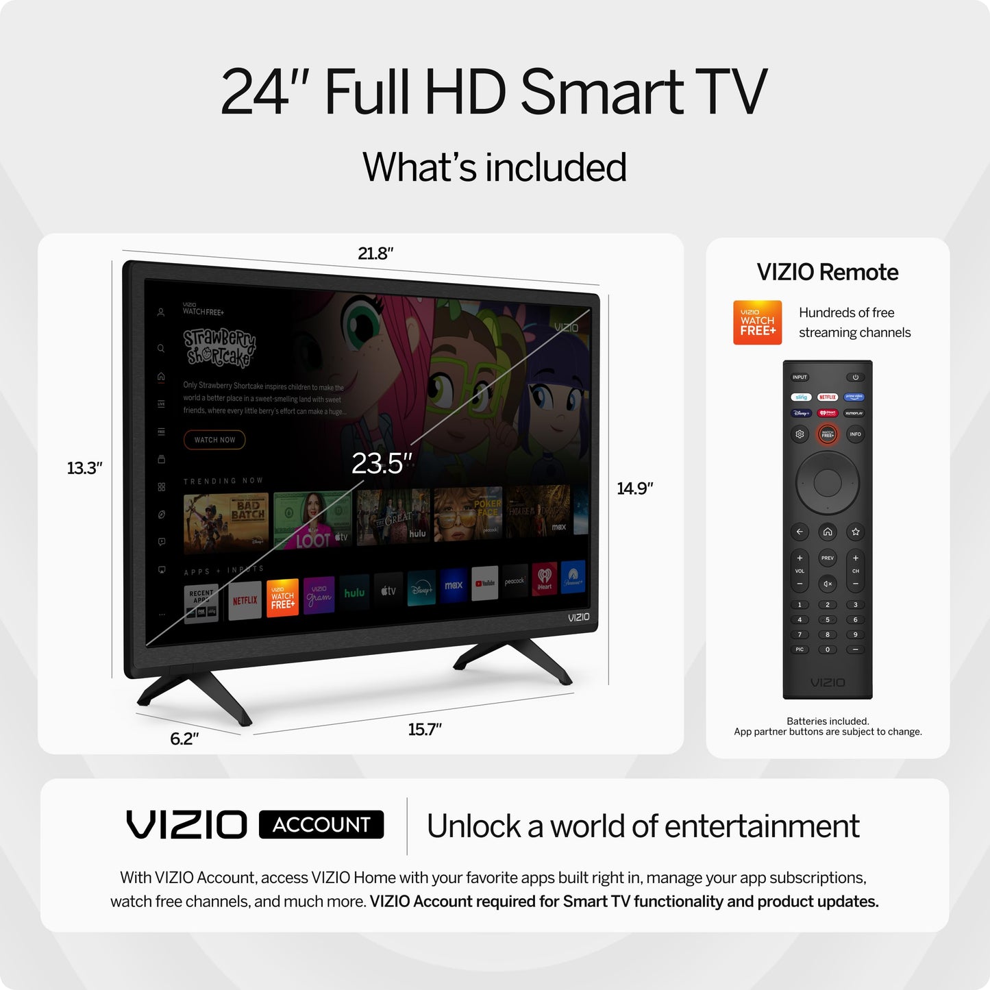 Smart TV VIZIO D-Series 24 Pulgadas Full HD 1080p con AirPlay y Chromecast Integrados, Compatible con Alexa, Modelo 2022