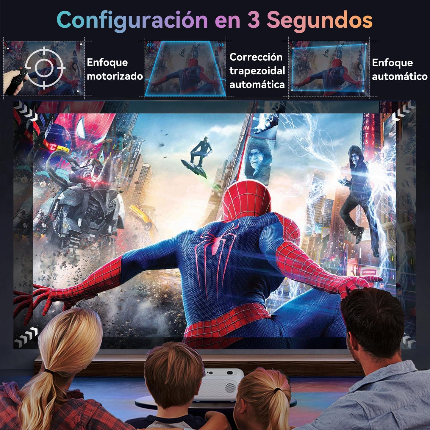 Mini Proyector Portátil 4K Android 11.0 Blanco Enfoque y Corrección Automática Para Cine en Casa