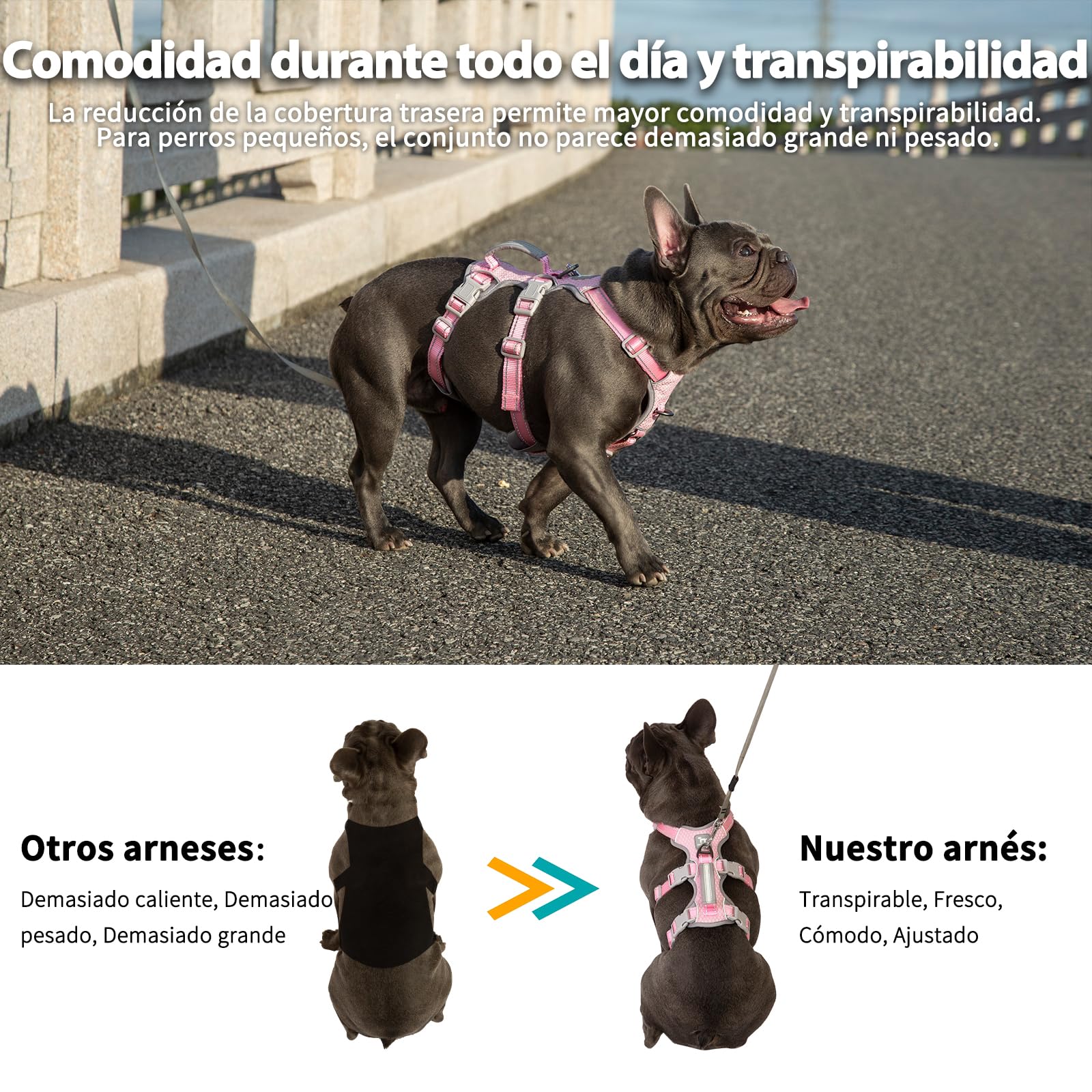Huntboo Arnés antiescape Perros, arnés para escapistas, Totalmente Reflectante con asa Acolchada, Transpirable, Duradero, Ajustable,Ideal para Caminar, Entrenar y Correr (Rosa, XS)