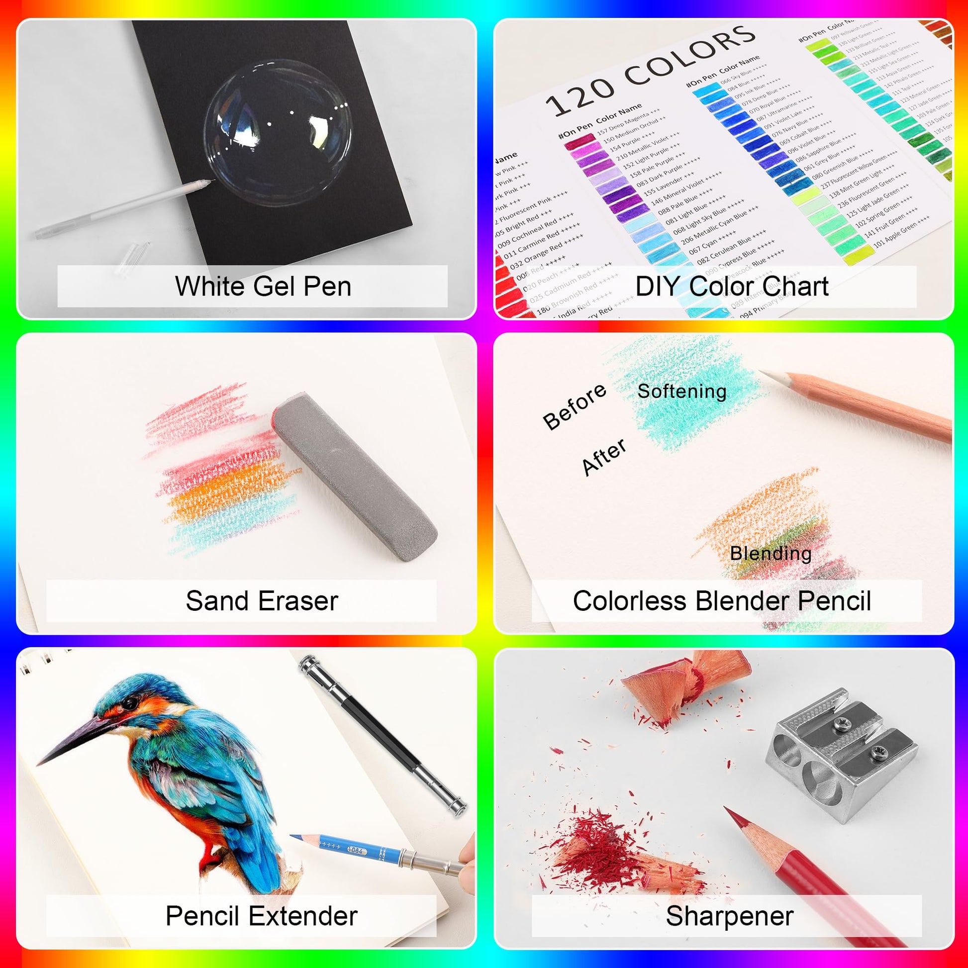 HIFORNY - Juego de 125 Lápices de Colores para Colorear Adultos, 120 Lápices de Colores Con Extras, Núcleo Suave de Artistas, Lápices de Dibujo, Suministros de Arte para Adultos