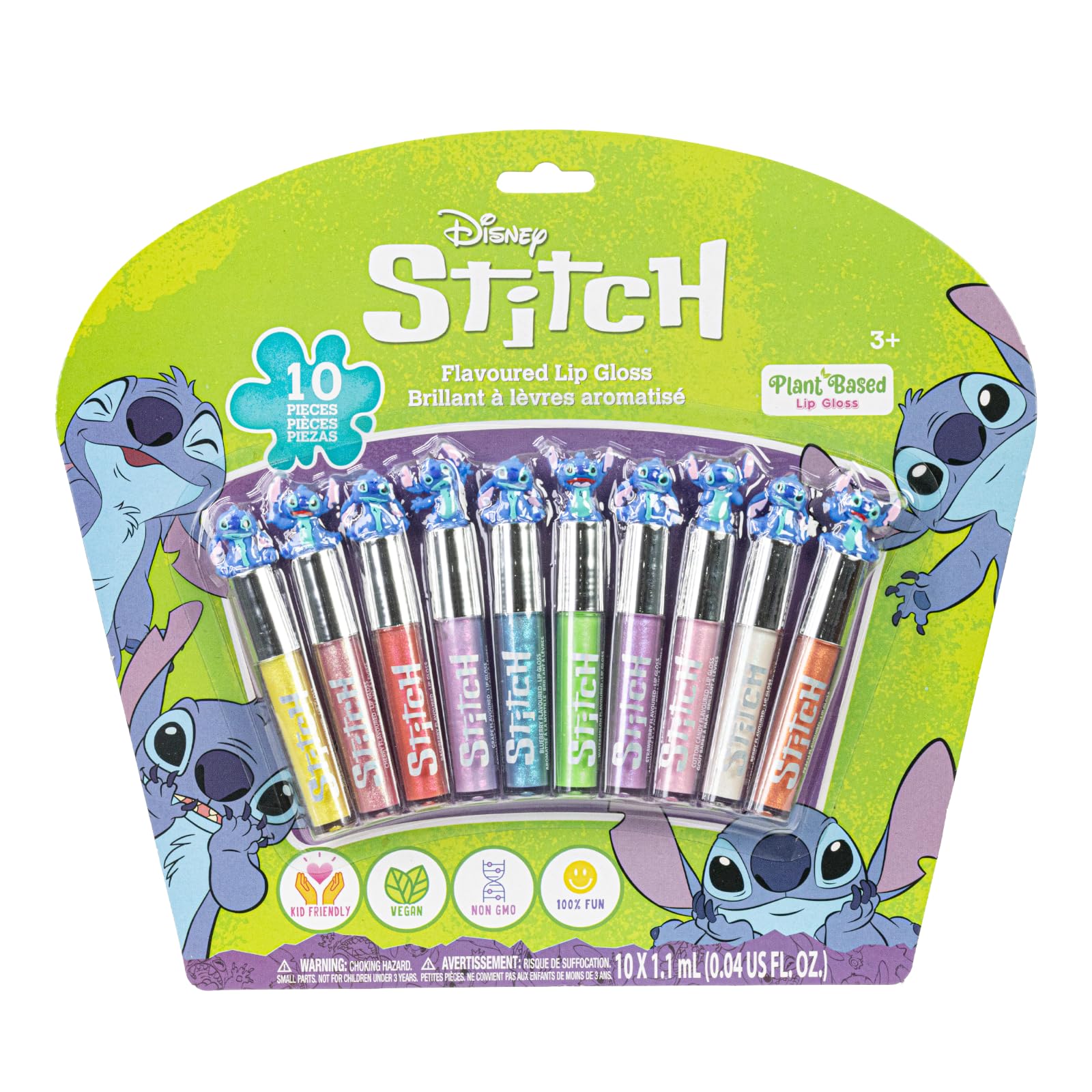 Stitch 10 unidades de brillo para labios de a base de plantas, primer set de maquillaje para niñas, perfecto para fiestas, pijamadas y regalos de cumpleaños, para mayores de 3 años, de Townley Girl
