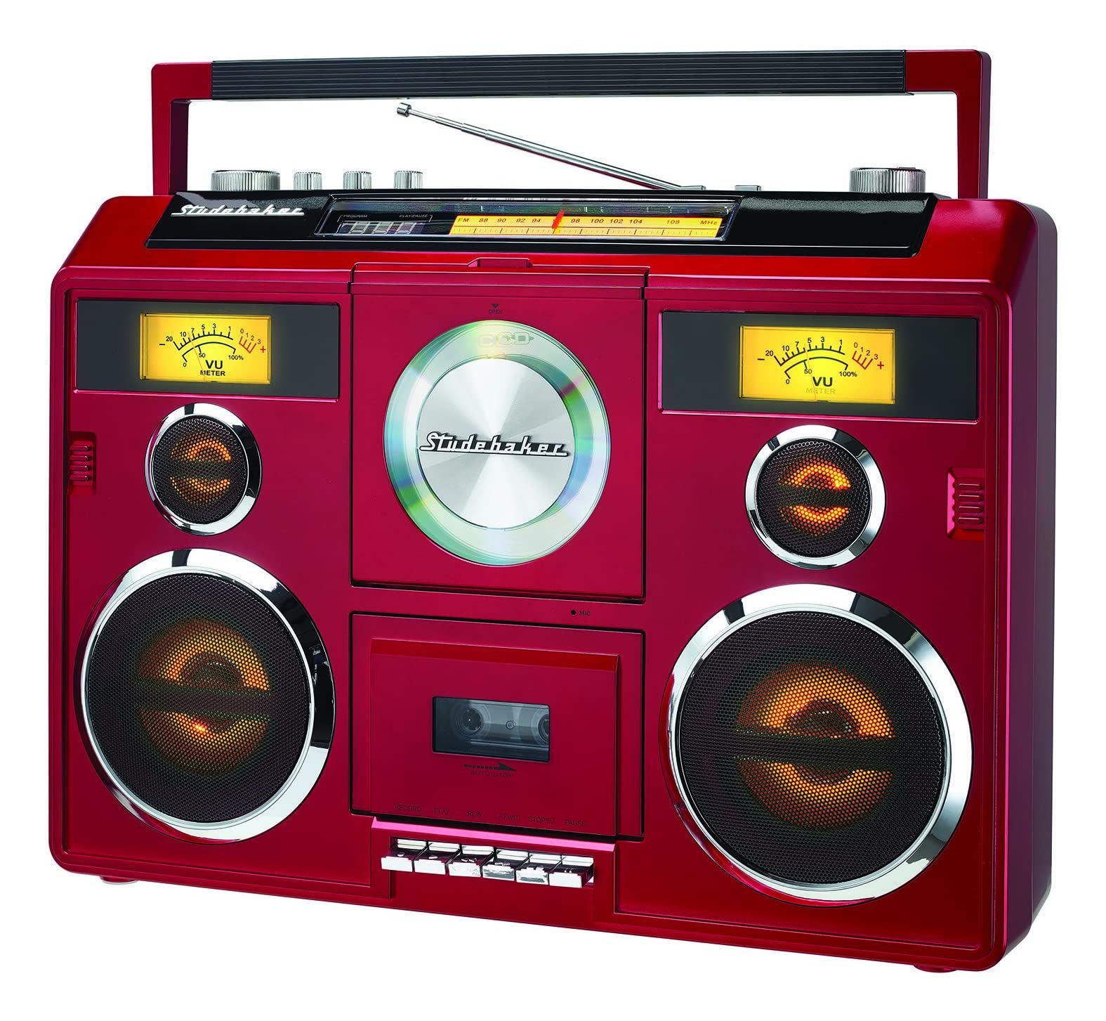 Estación de Sonido Estéreo Boombox Rojo con Bluetooth y Grabadora de Casete