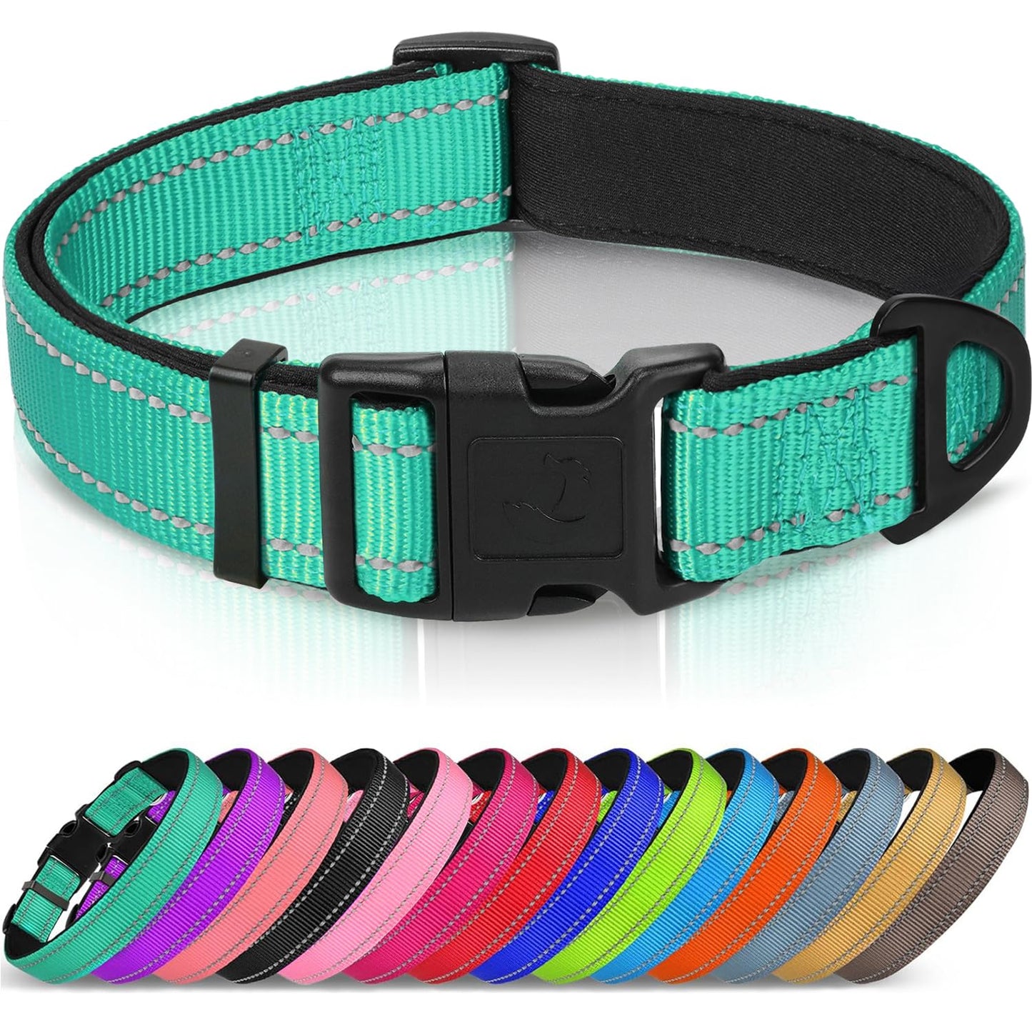 Joytale Collar reflectante para perro, suave de neopreno acolchado transpirable de nailon para mascotas ajustable para perros pequeños, verde azulado, S